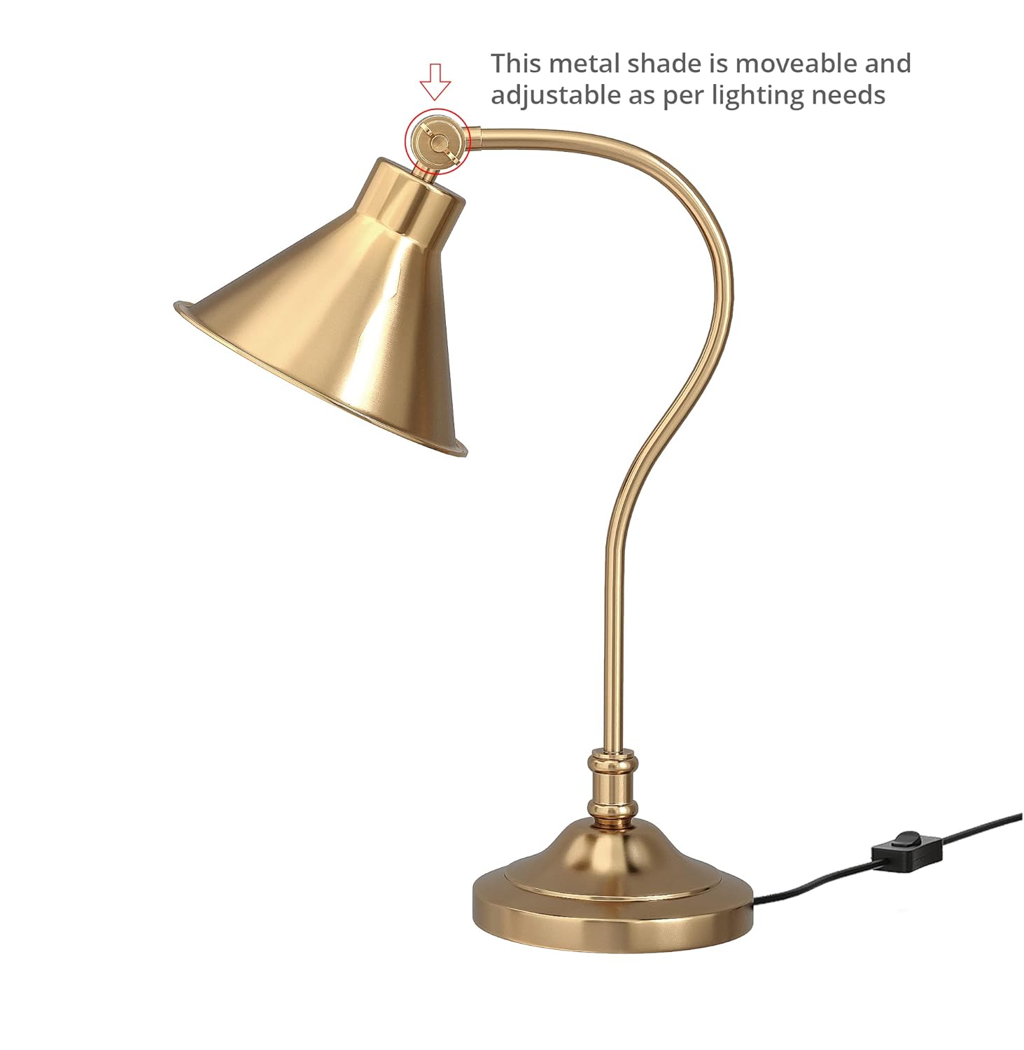 Study Desk Office Reading Curved Table Lamp Brass Antique with Adjustable Head Shade