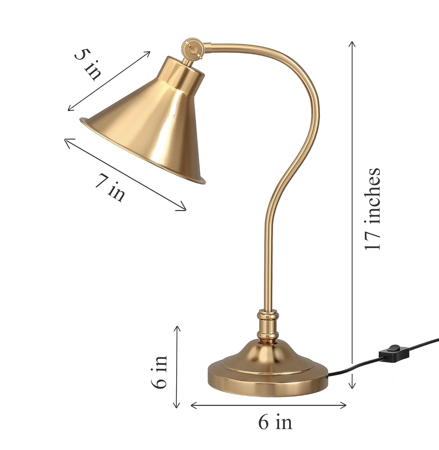 Study Desk Office Reading Curved Table Lamp Brass Antique with Adjustable Head Shade