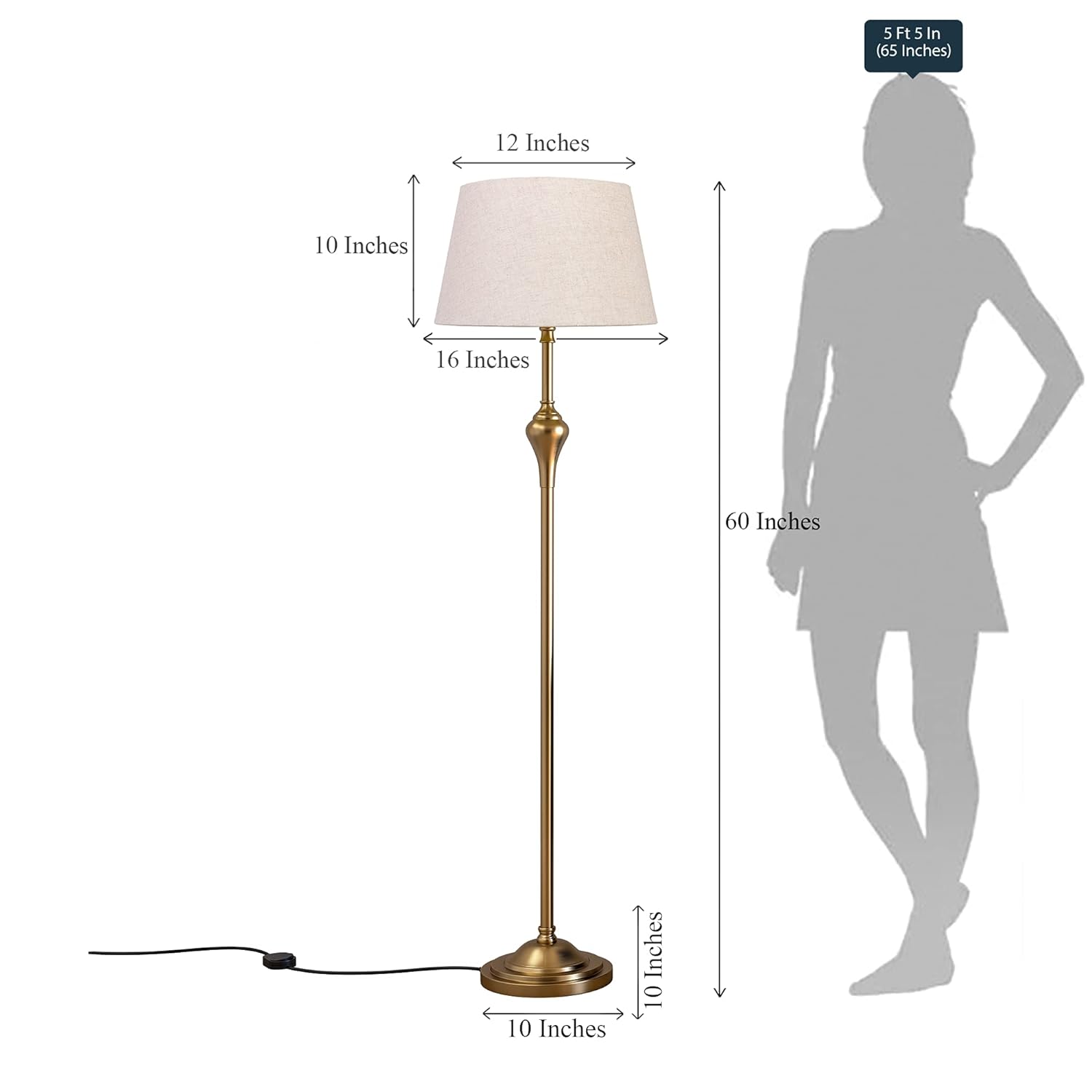 Royal Brass Antique Gold Floor Lamp Standing 5ft Height with Off White Lampshade 16 inches