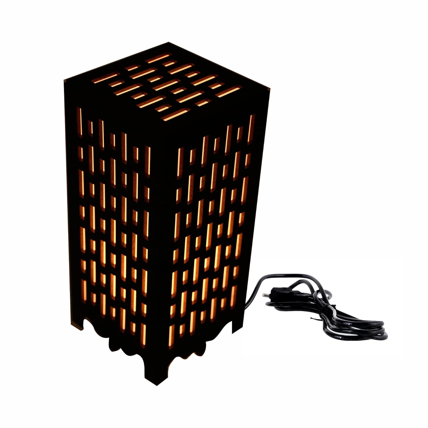Stylish Wooden Table Lamp with Abstract Line Design
