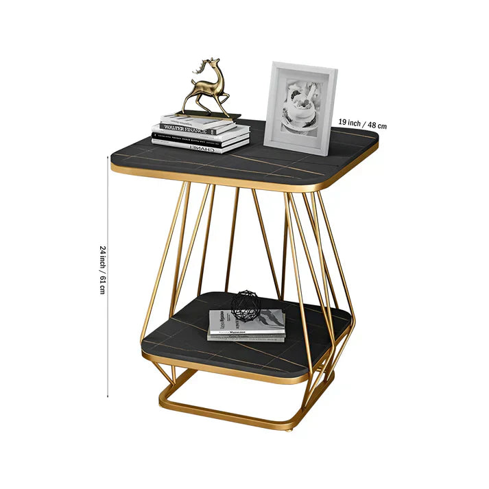 Modern Square Shaped Creative Artistic Golden Metal Finish with Black Marble