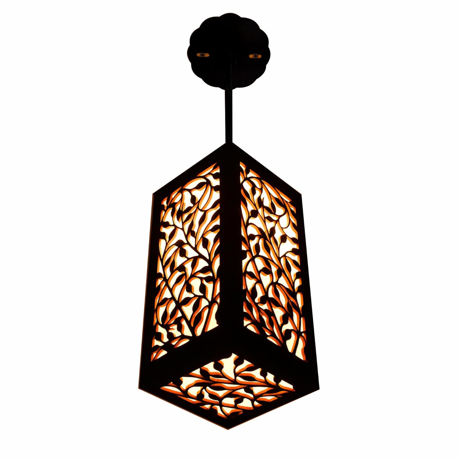 Unique Carved Wood Hanging Light - Modern Leaf Vine Design