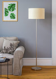 Floor Lamp Standing Modern Silver 5ft Height with Off White Drum Lampshade 16 inches