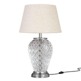 Diamond Cut Glass Table Lamp Silver Finish 23 Inches Height With Off White 14 Inches Diameter Lampshade
