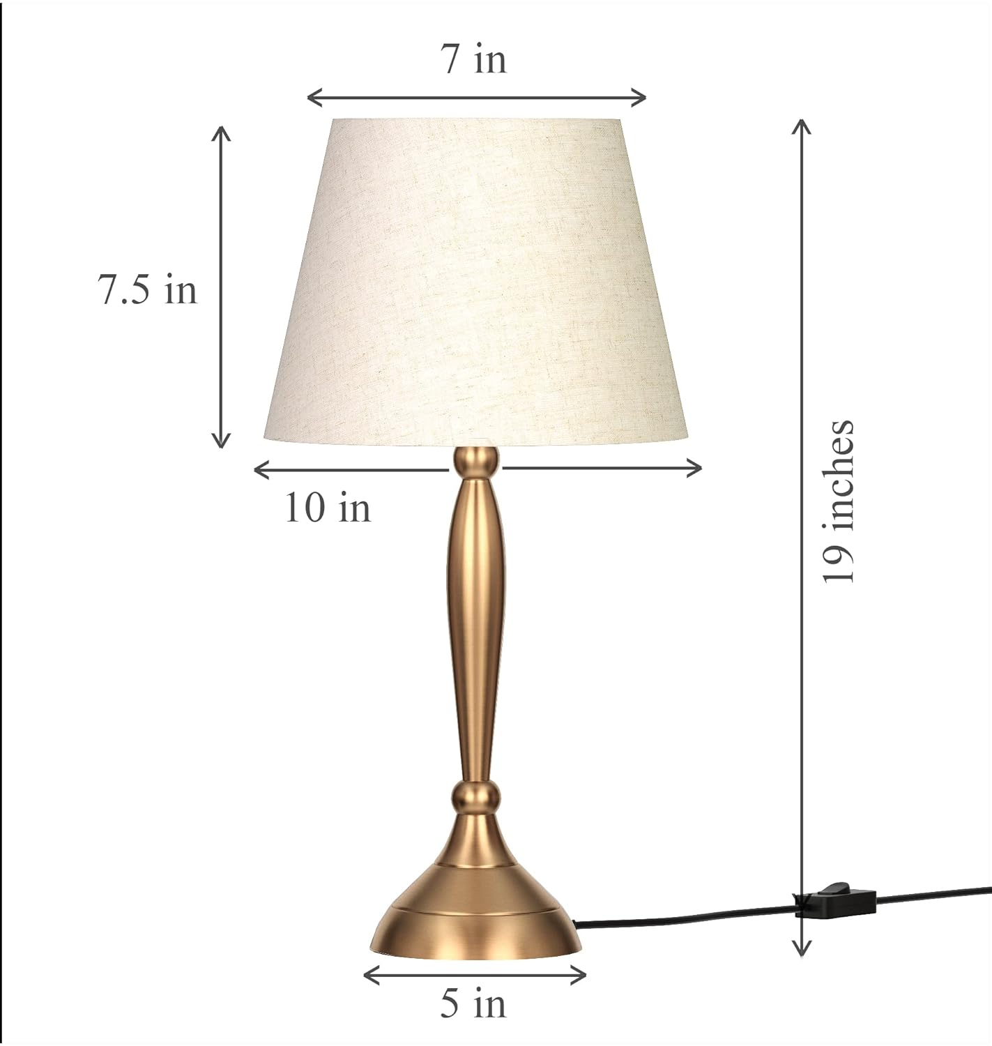 Table Lamp Brass Antique Gold 19 inches Height with Off White 10 inches Diameter Lampshade