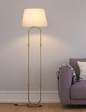 Modern Loop Floor Lamp Standing Brass Antique 5ft Height with Off White Lampshade 16 inches