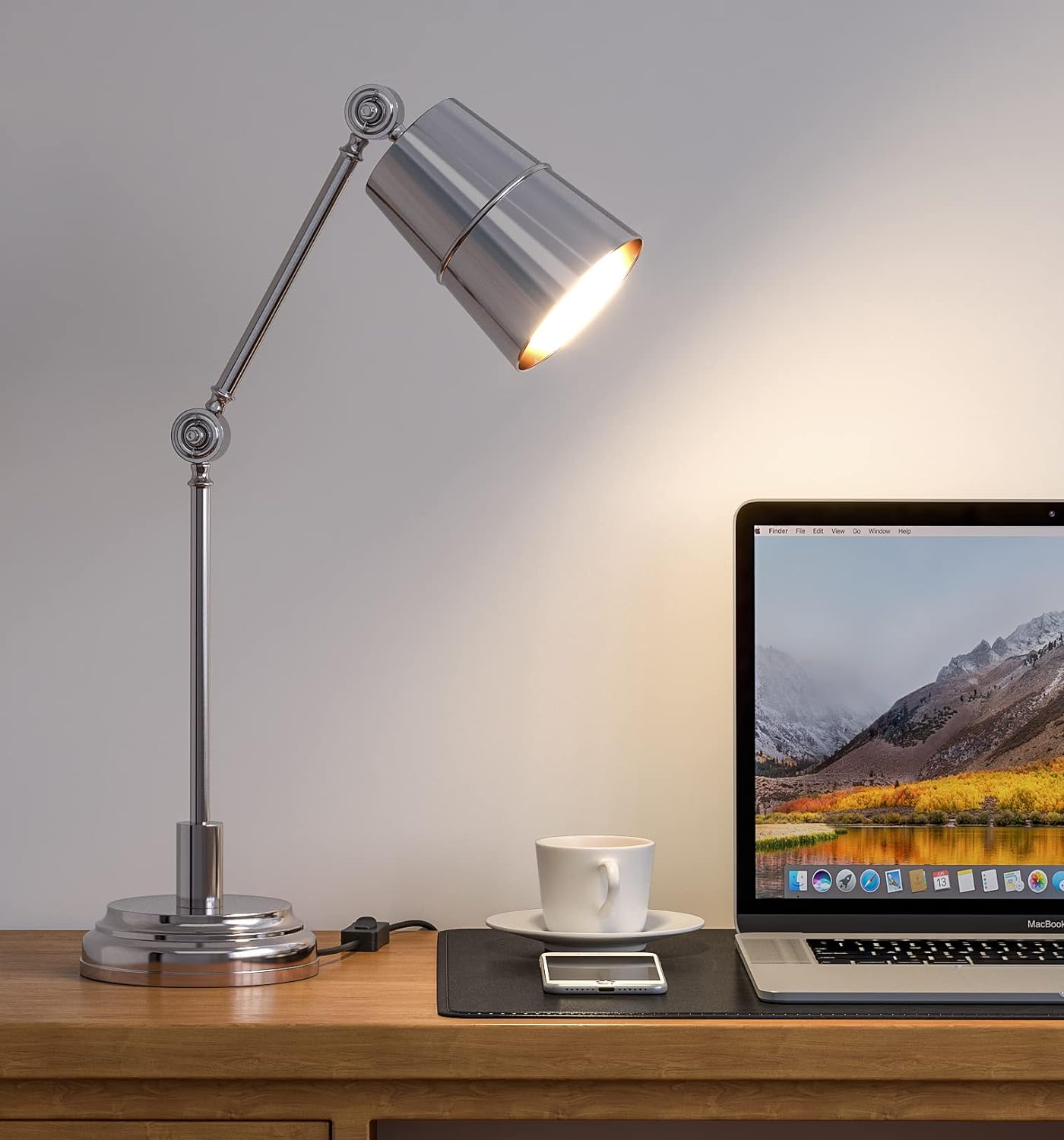 Study Desk Office Reading Table Lamp Silver Nickel with Adjustable Moveable Head and Body