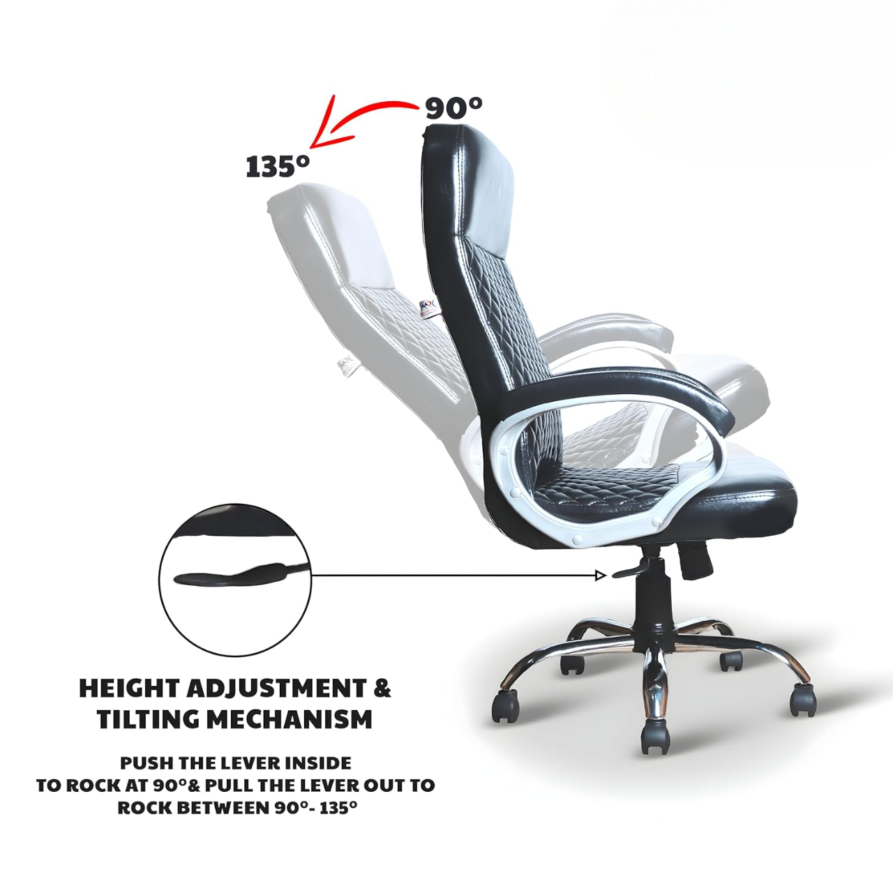 Premium Black Leatherette Office Chair with Tilting Mechanism | Fixed Armrests & Heavy Duty Chrome Base Desk Seat