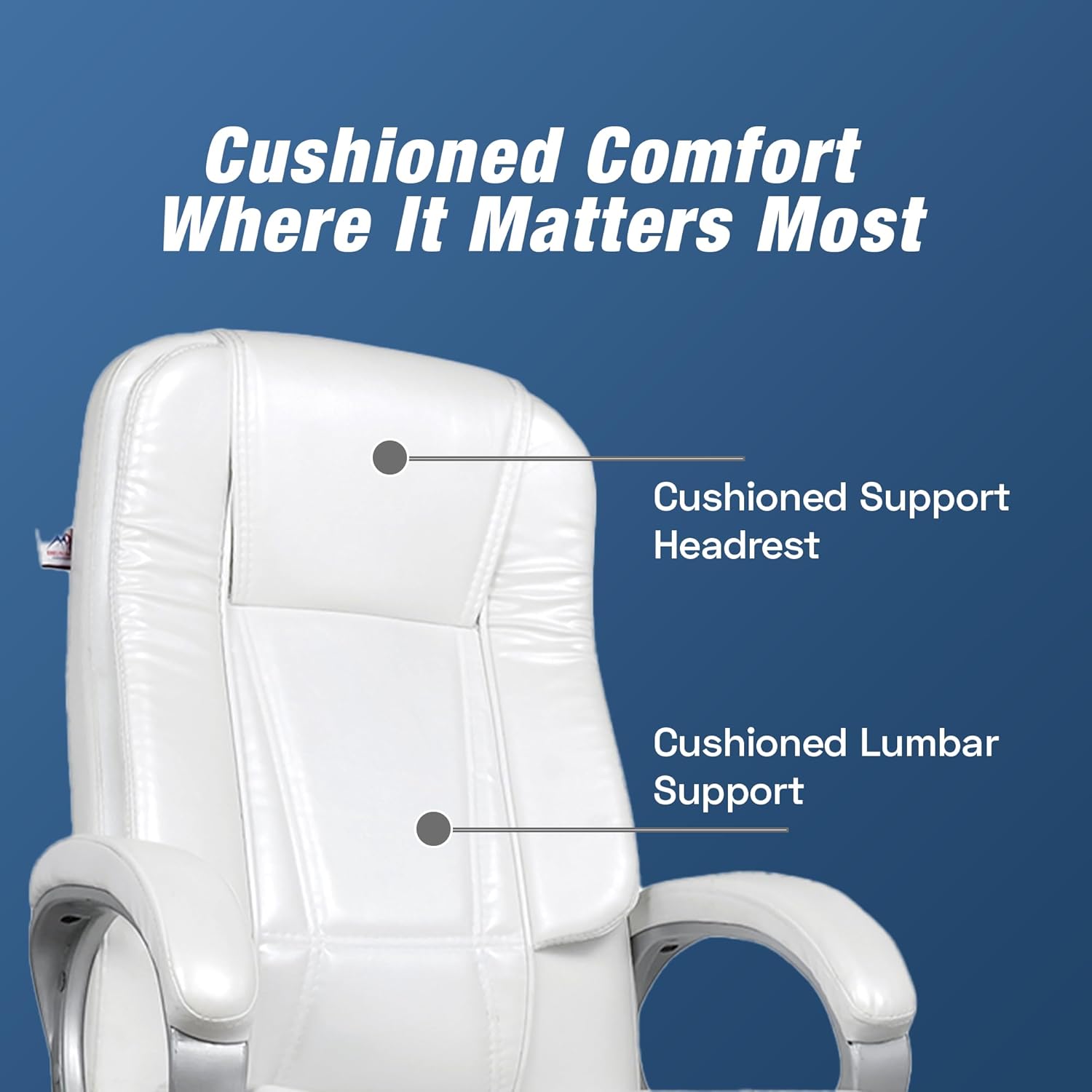 White Leatherette High Back Swivel Office Chair | Revolving Seat with Heavy Tilting Mechanism & Strong Chrome Stand