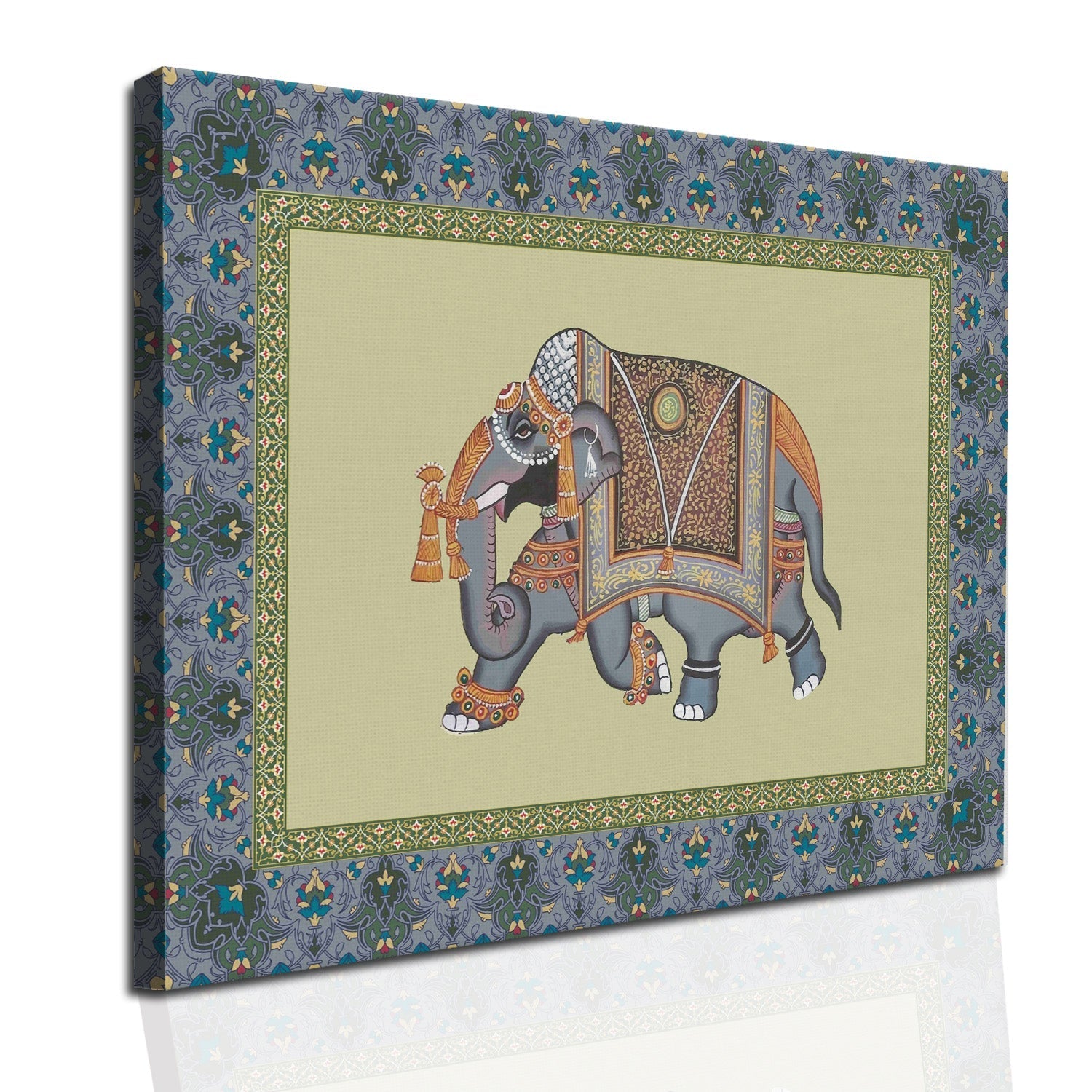 Mughal Elephat Madhubani Paintings Canvas Art Indian Ethnic Traditional Wall Art Large Size Perfect For Living Rooms, Bedrooms, and Office Spaces