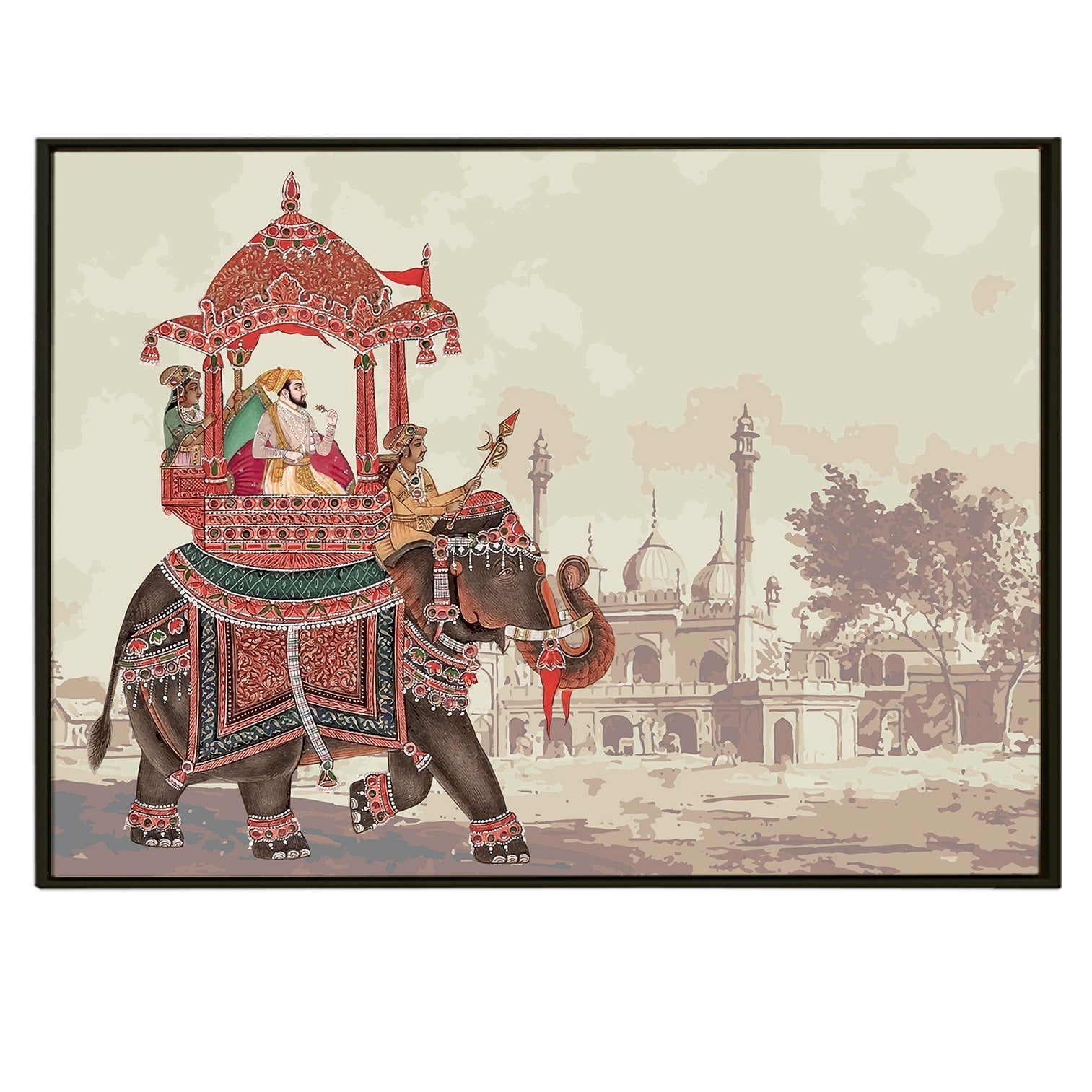 Mughal Theme Artwork Abstract Canvas Framed Painting Indian Ethnic Traditional Wall Art Large Size For Living Room Bedroom Office Home Decoration