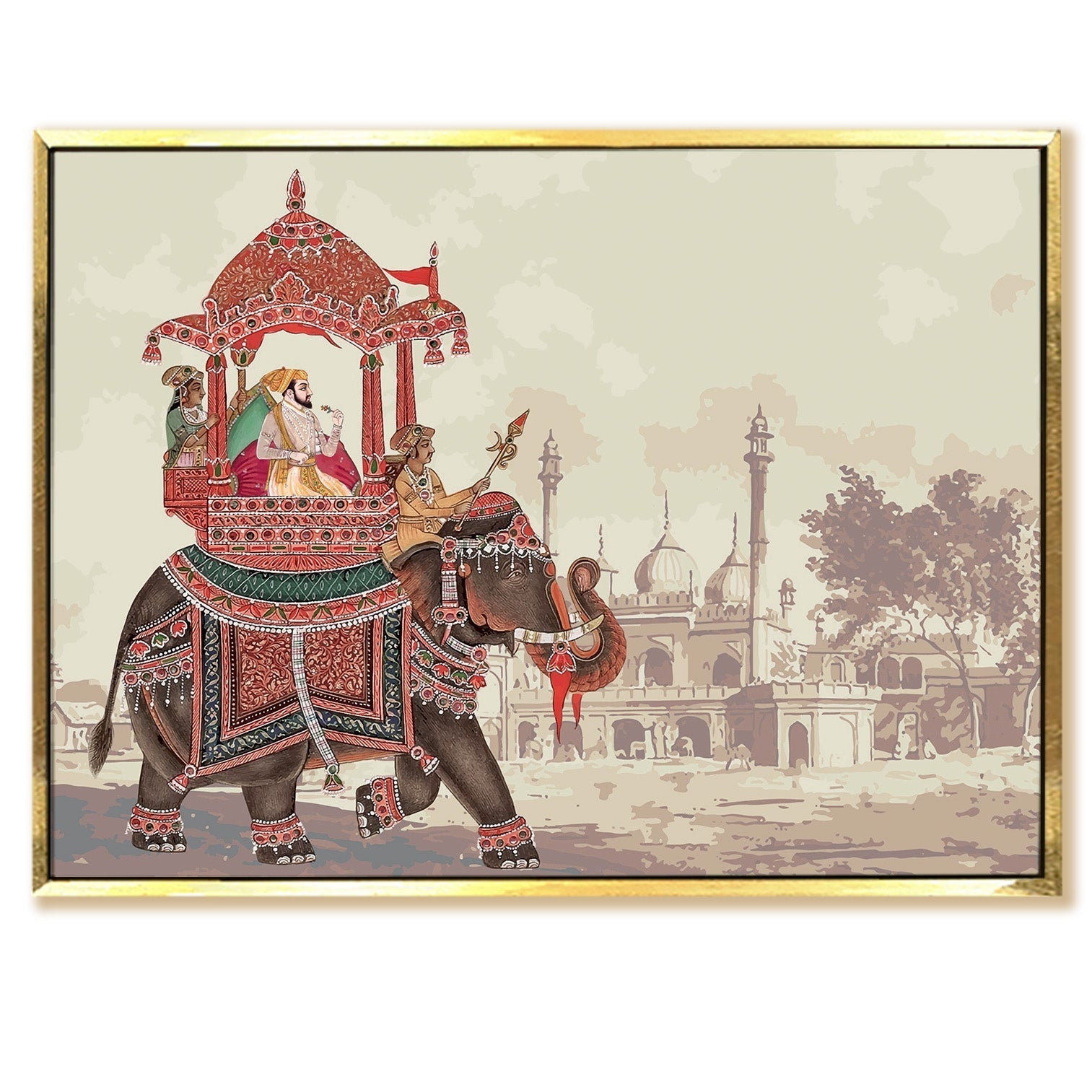 Mughal Theme Artwork Abstract Canvas Framed Painting Indian Ethnic Traditional Wall Art Large Size For Living Room Bedroom Office Home Decoration