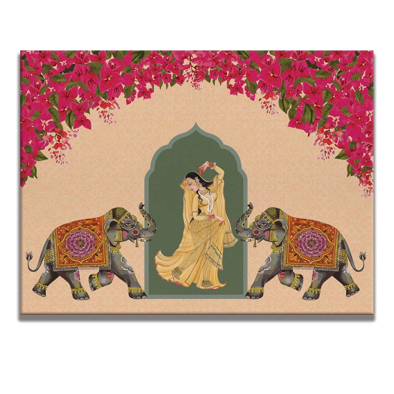 Mughal Elephats Paintings Canvas Art Indian Ethnic Traditional Wall Art Large Size Perfect For Living Rooms, Bedrooms, and Office Spaces