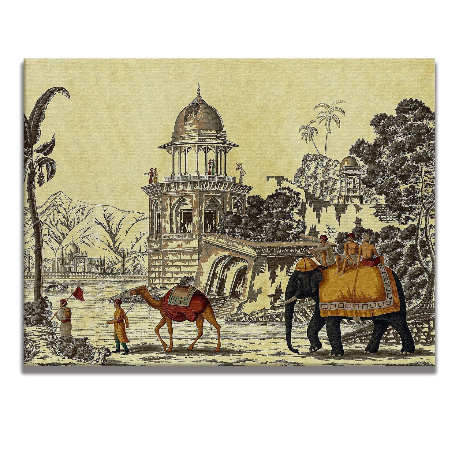 Elephant and Camel Picture Artwork Abstract Canvas Framed Painting Indian Ethnic Traditional Wall Art Large Size For Living Room Bedroom Office Restaurant Home Decoration