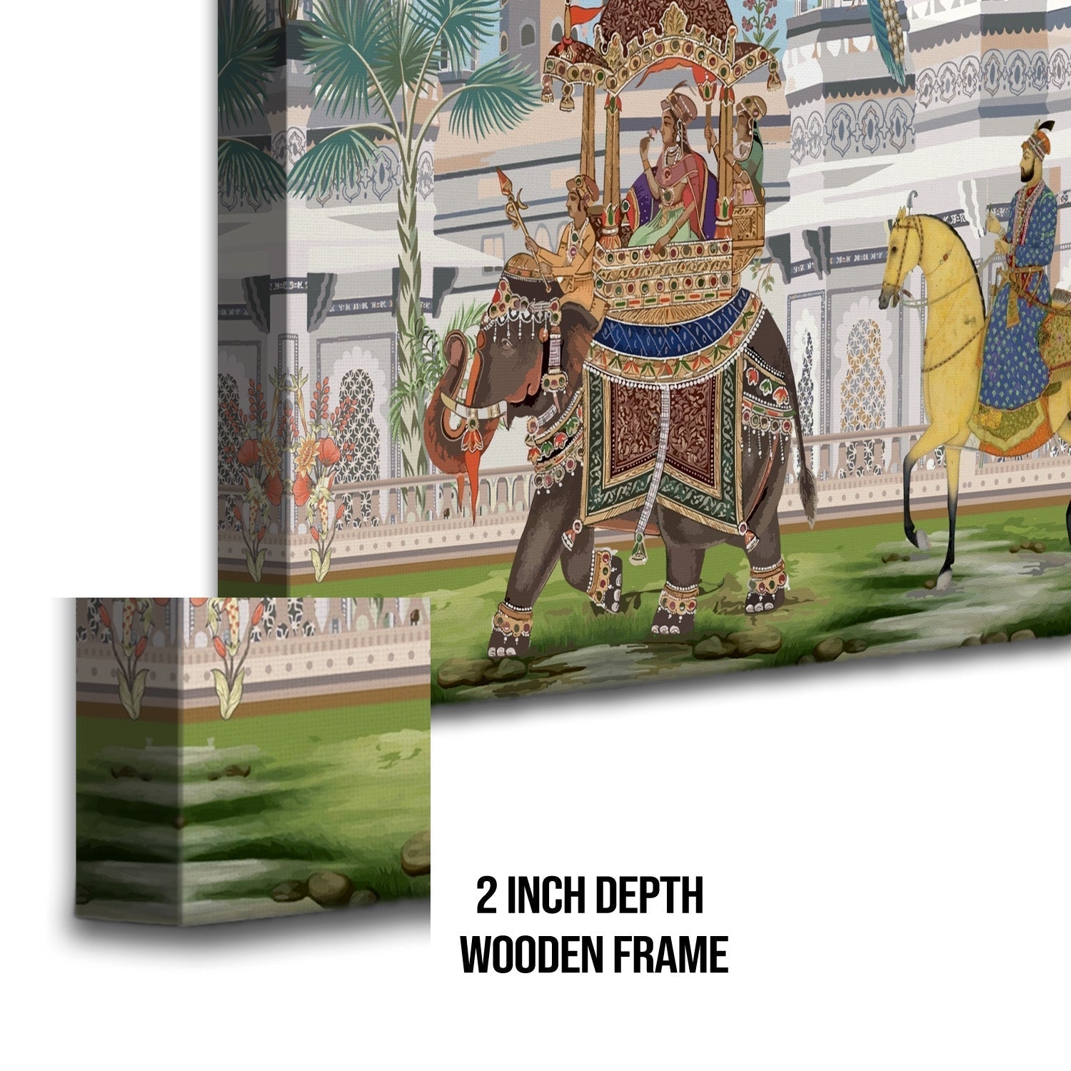 Mughal Queen Riding Elephant Artwork Abstract Canvas Framed Painting Indian Ethnic Traditional Wall Art Large Size For Living Room Bedroom Office Home Decoration
