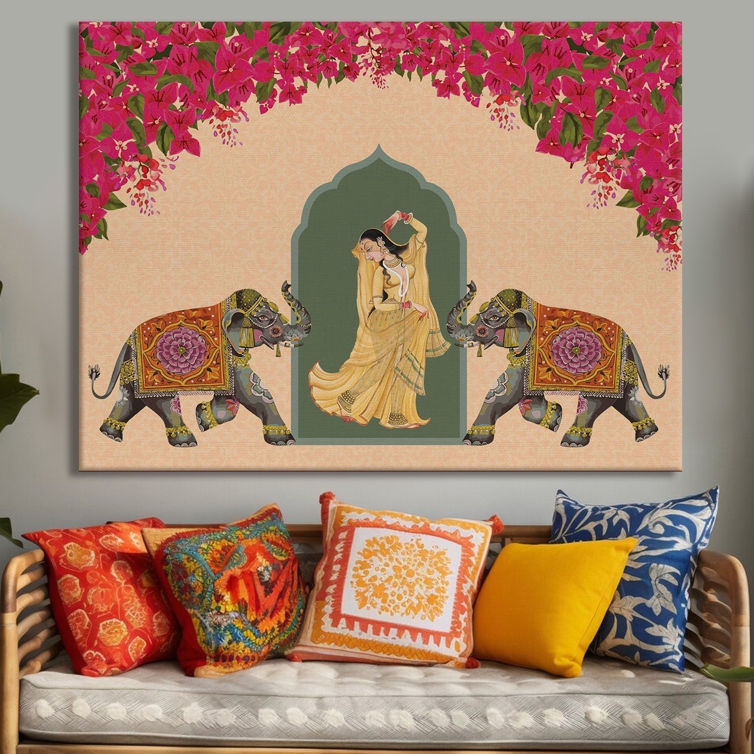 Mughal Elephats Paintings Canvas Art Indian Ethnic Traditional Wall Art Large Size Perfect For Living Rooms, Bedrooms, and Office Spaces