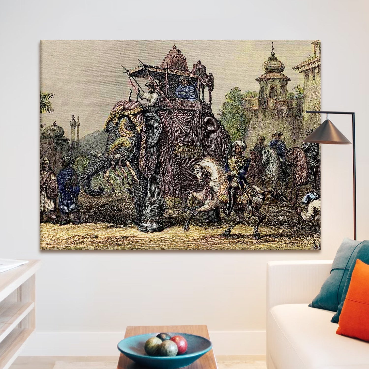 Mughal Emperor Artwork Abstract Canvas Framed Painting Indian Ethnic Traditional Wall Art Large Size For Living Room Bedroom Office Home Decoration
