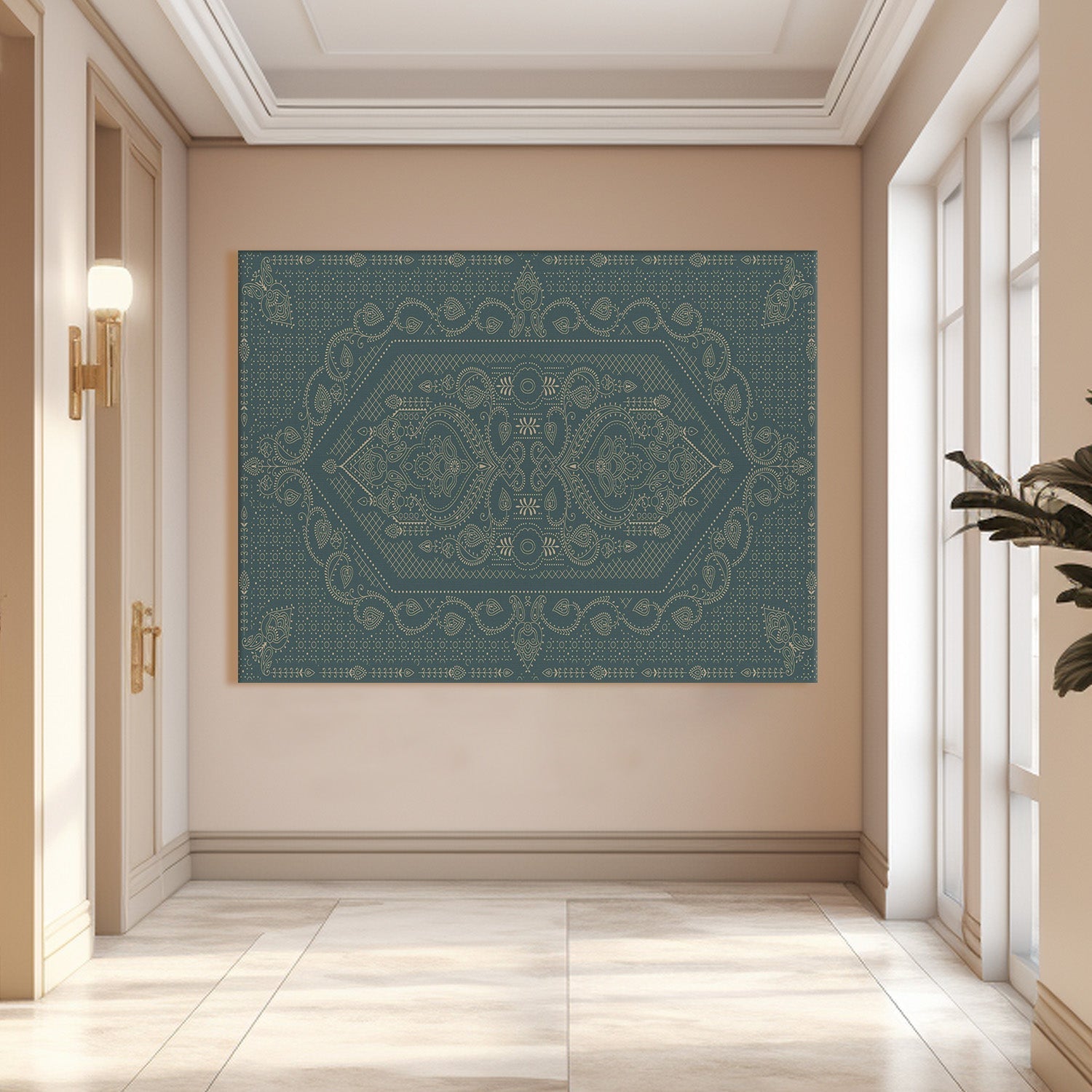 Indian Ethnic Traditional Painting On Canvas Print Abstract Geometrical Blue Wall Art Size For Living Room Wall Decoration Framed Art for Bedroom Hotel Office