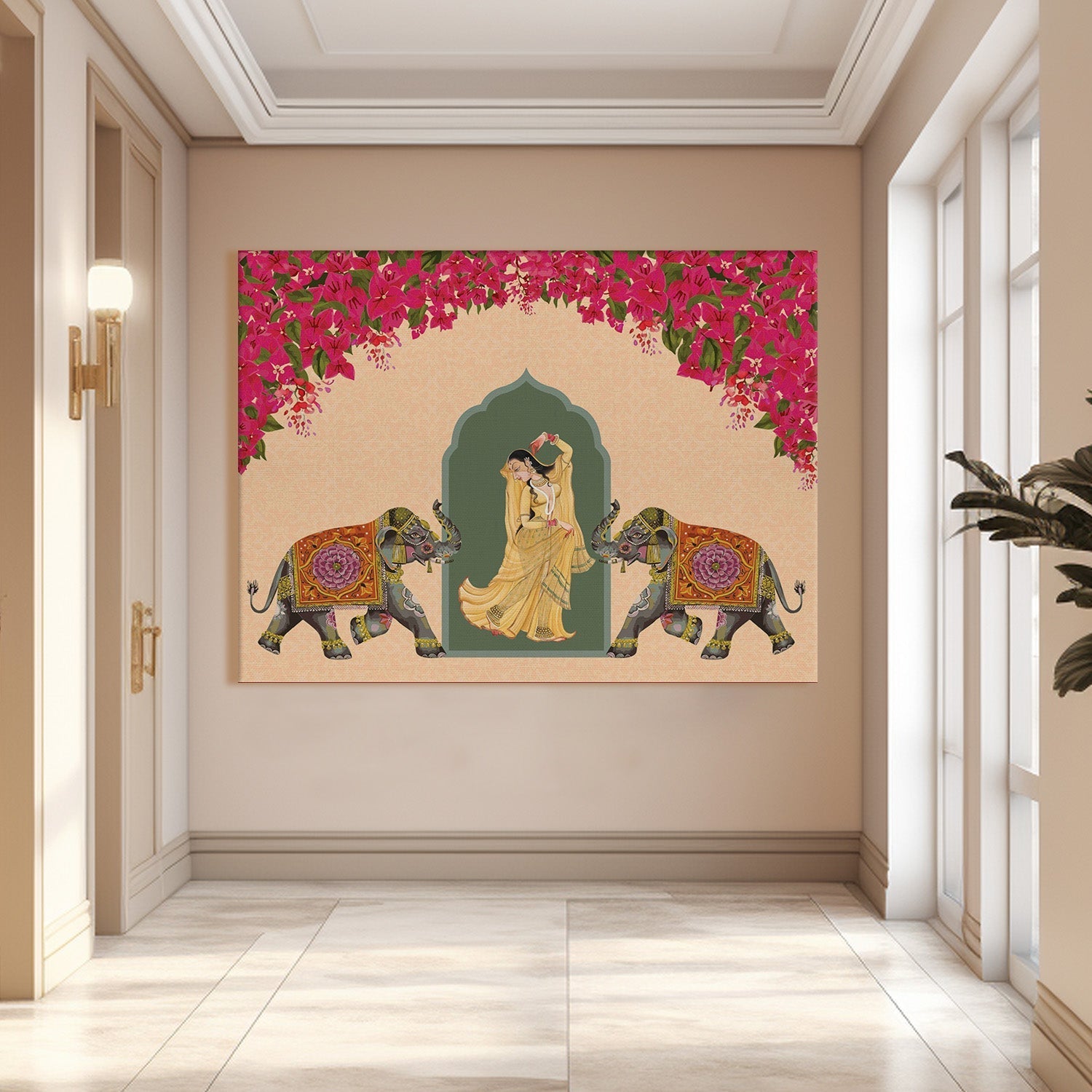 Mughal Elephats Paintings Canvas Art Indian Ethnic Traditional Wall Art Large Size Perfect For Living Rooms, Bedrooms, and Office Spaces