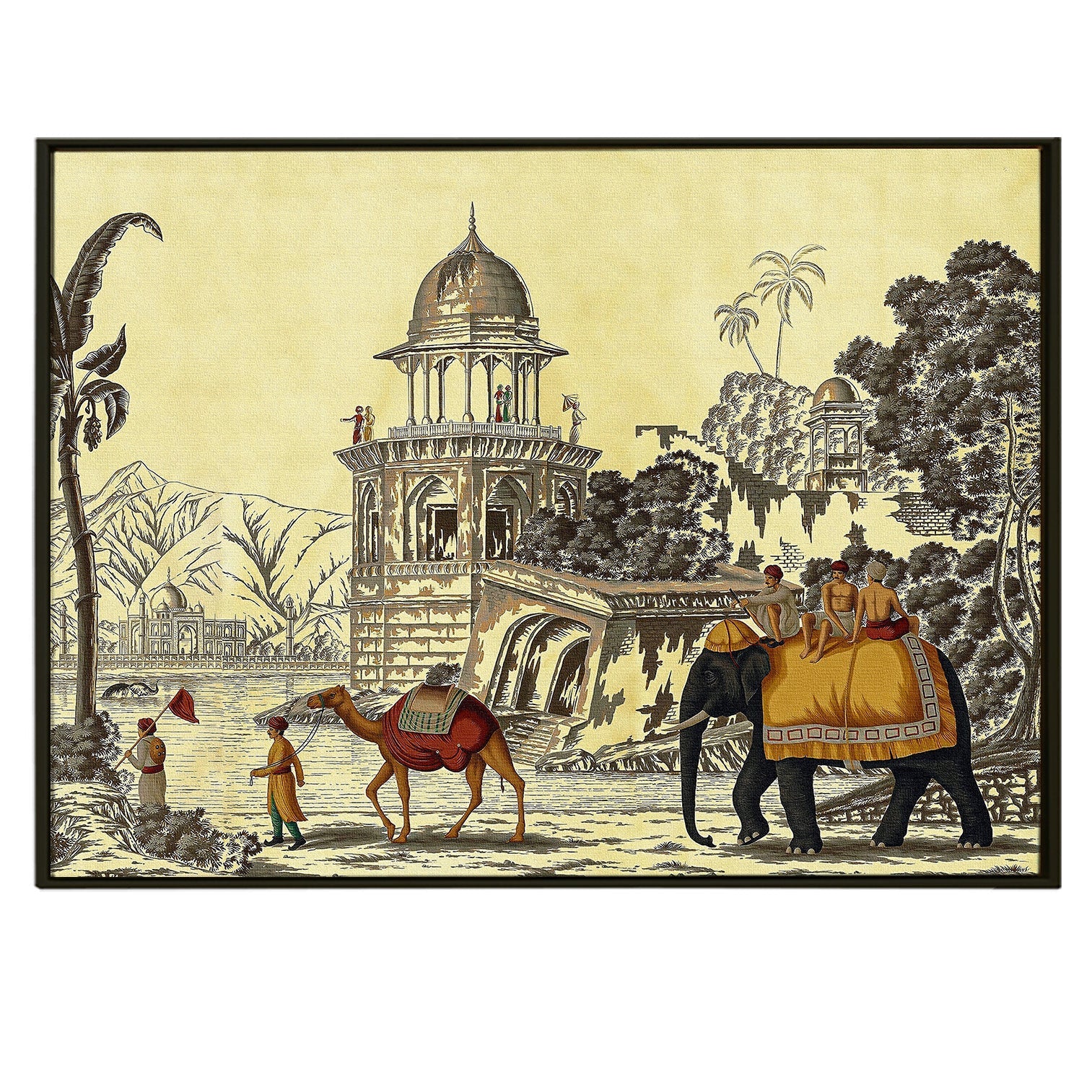 Elephant and Camel Picture Artwork Abstract Canvas Framed Painting Indian Ethnic Traditional Wall Art Large Size For Living Room Bedroom Office Restaurant Home Decoration