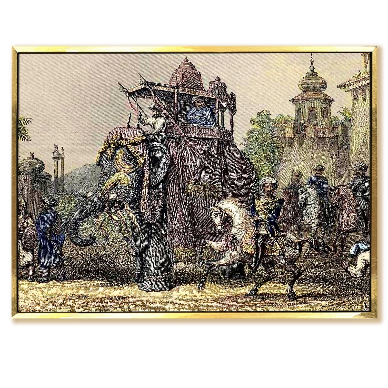 Mughal Emperor Artwork Abstract Canvas Framed Painting Indian Ethnic Traditional Wall Art Large Size For Living Room Bedroom Office Home Decoration