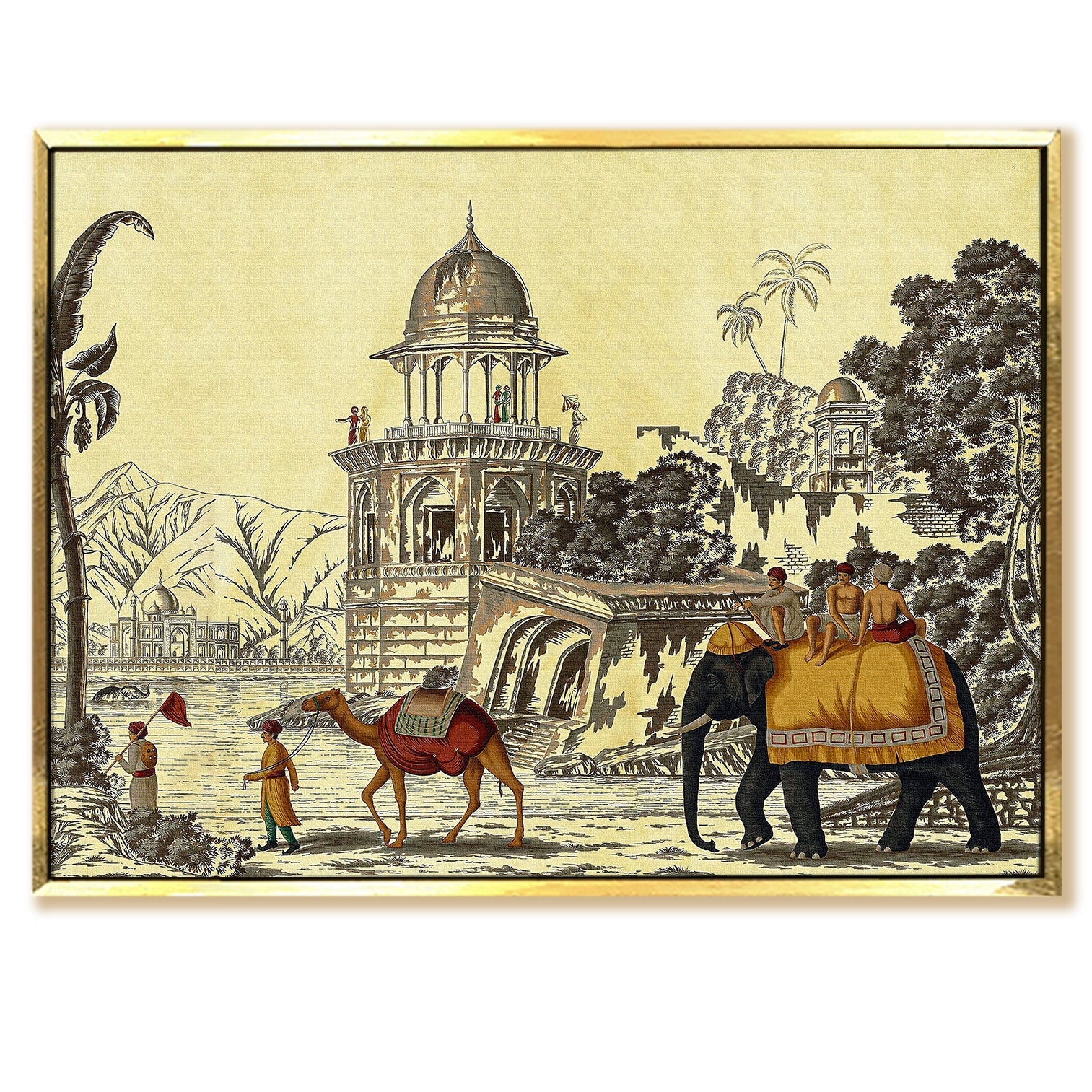 Elephant and Camel Picture Artwork Abstract Canvas Framed Painting Indian Ethnic Traditional Wall Art Large Size For Living Room Bedroom Office Restaurant Home Decoration