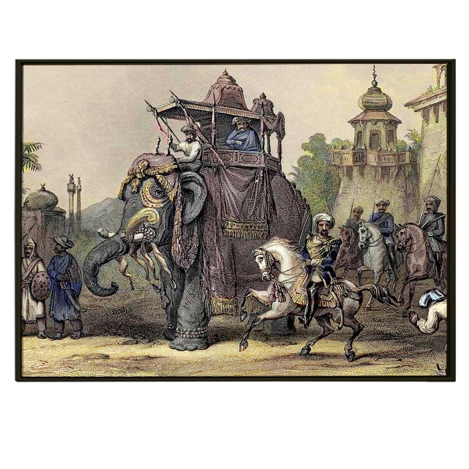 Mughal Emperor Artwork Abstract Canvas Framed Painting Indian Ethnic Traditional Wall Art Large Size For Living Room Bedroom Office Home Decoration
