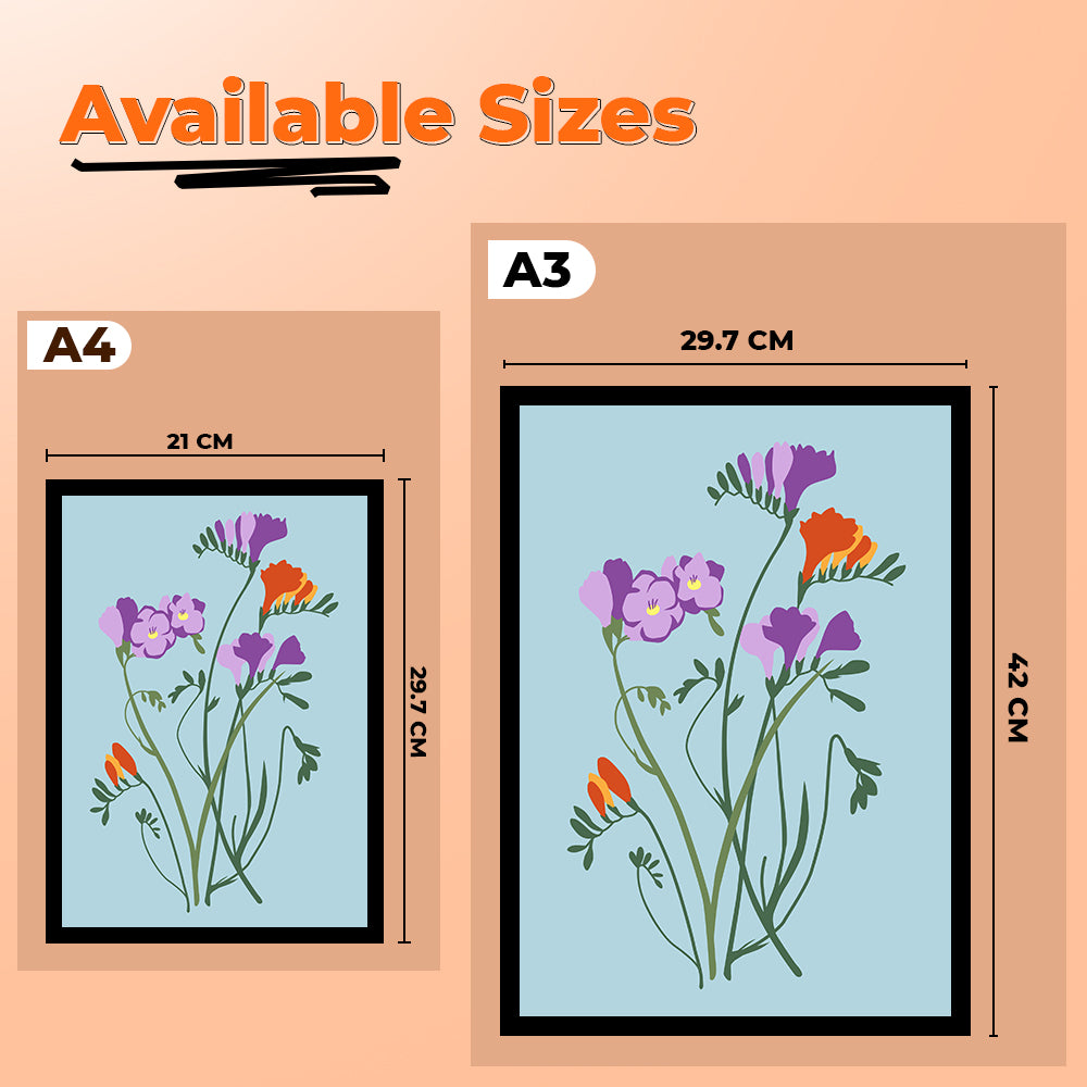 Delicate Purple and Orange Floral Botanical Prints Wall Art Painting with Frame