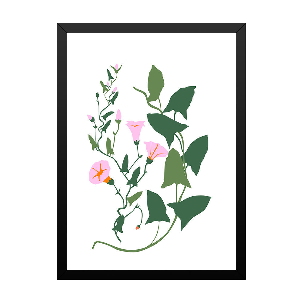 Minimalist Pink Floral Wall Art Painting with Black Frame