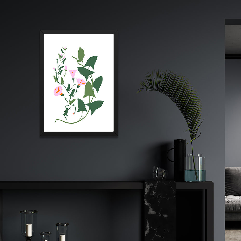 Minimalist Pink Floral Wall Art Painting with Black Frame
