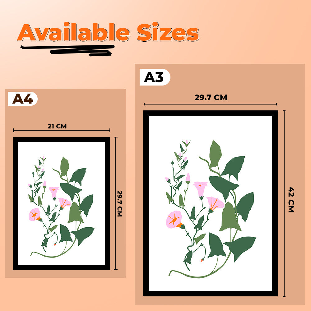 Minimalist Pink Floral Wall Art Painting with Black Frame