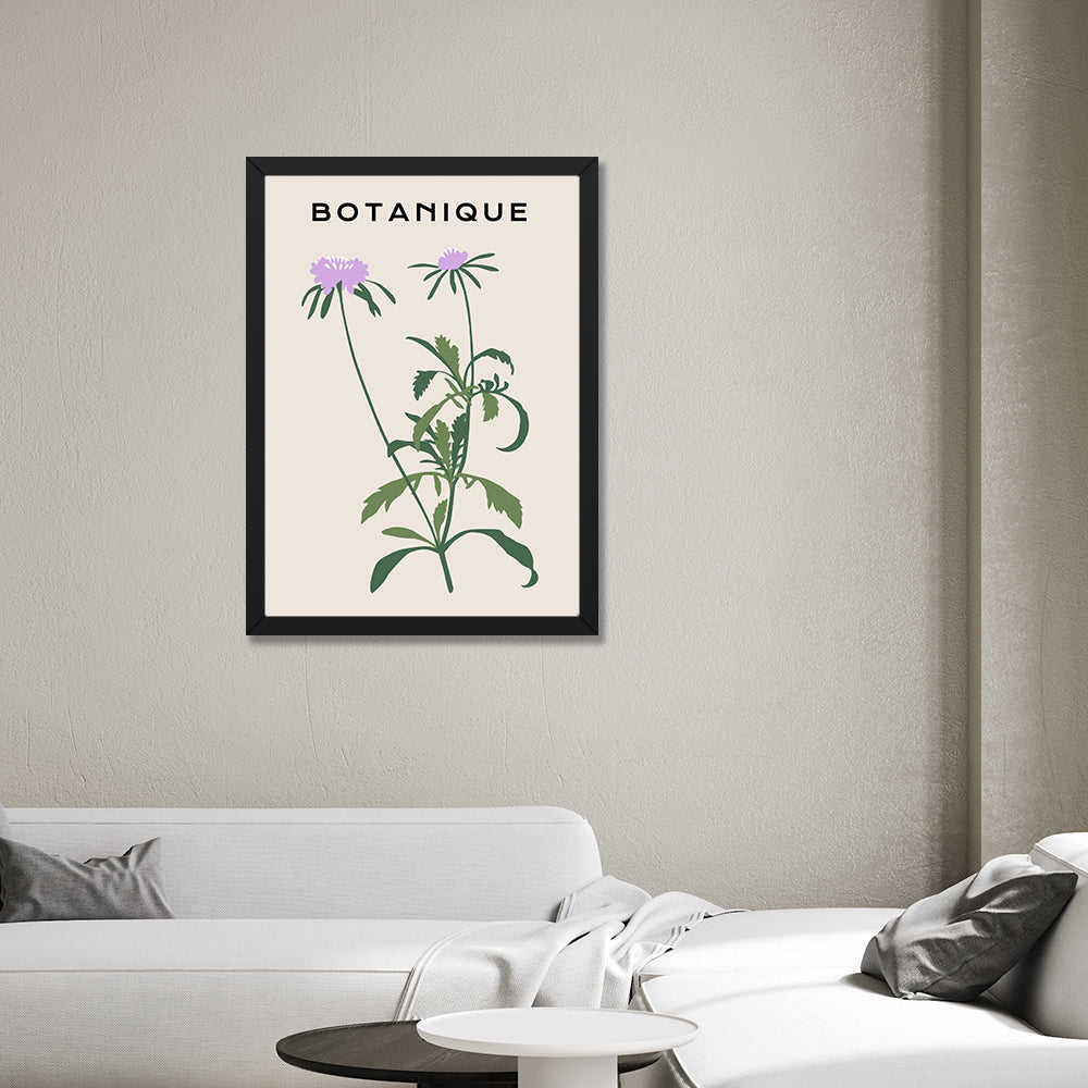 Delicate Purple Floral Botanical Prints Wall Art Painting with Black Frame
