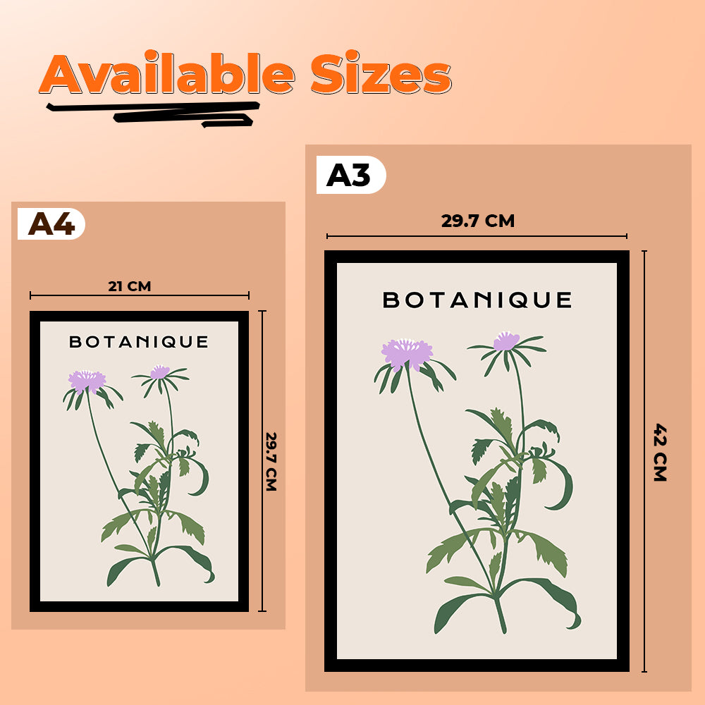 Delicate Purple Floral Botanical Prints Wall Art Painting with Black Frame