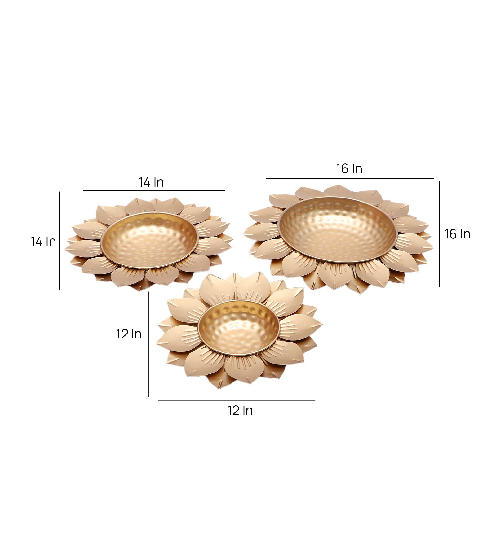 Hammered Gold FLower Urli Set of 3