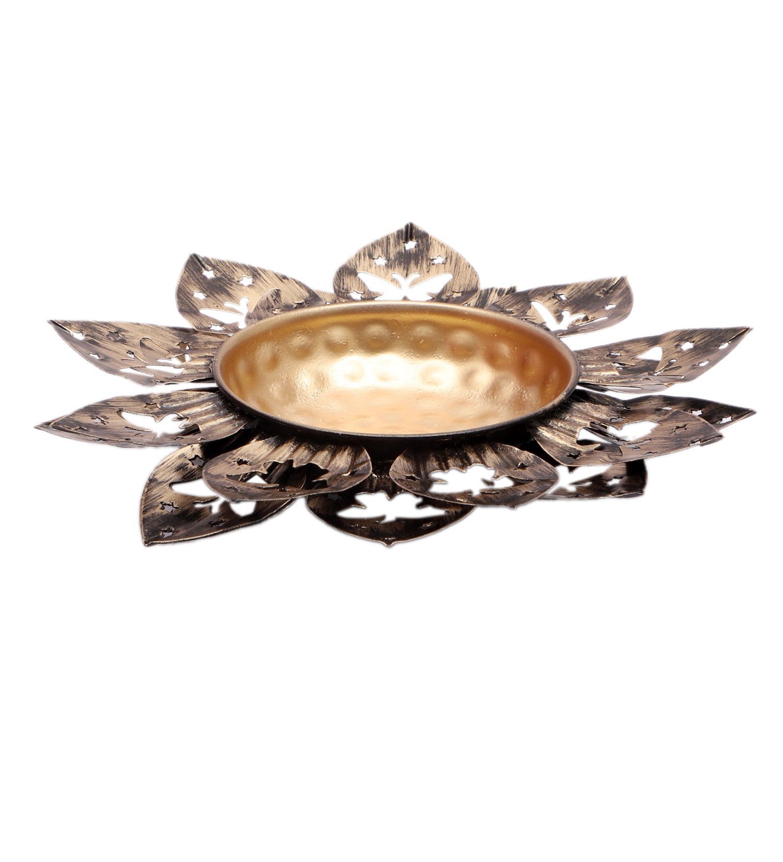 Black & Gold Flower Cut Urli