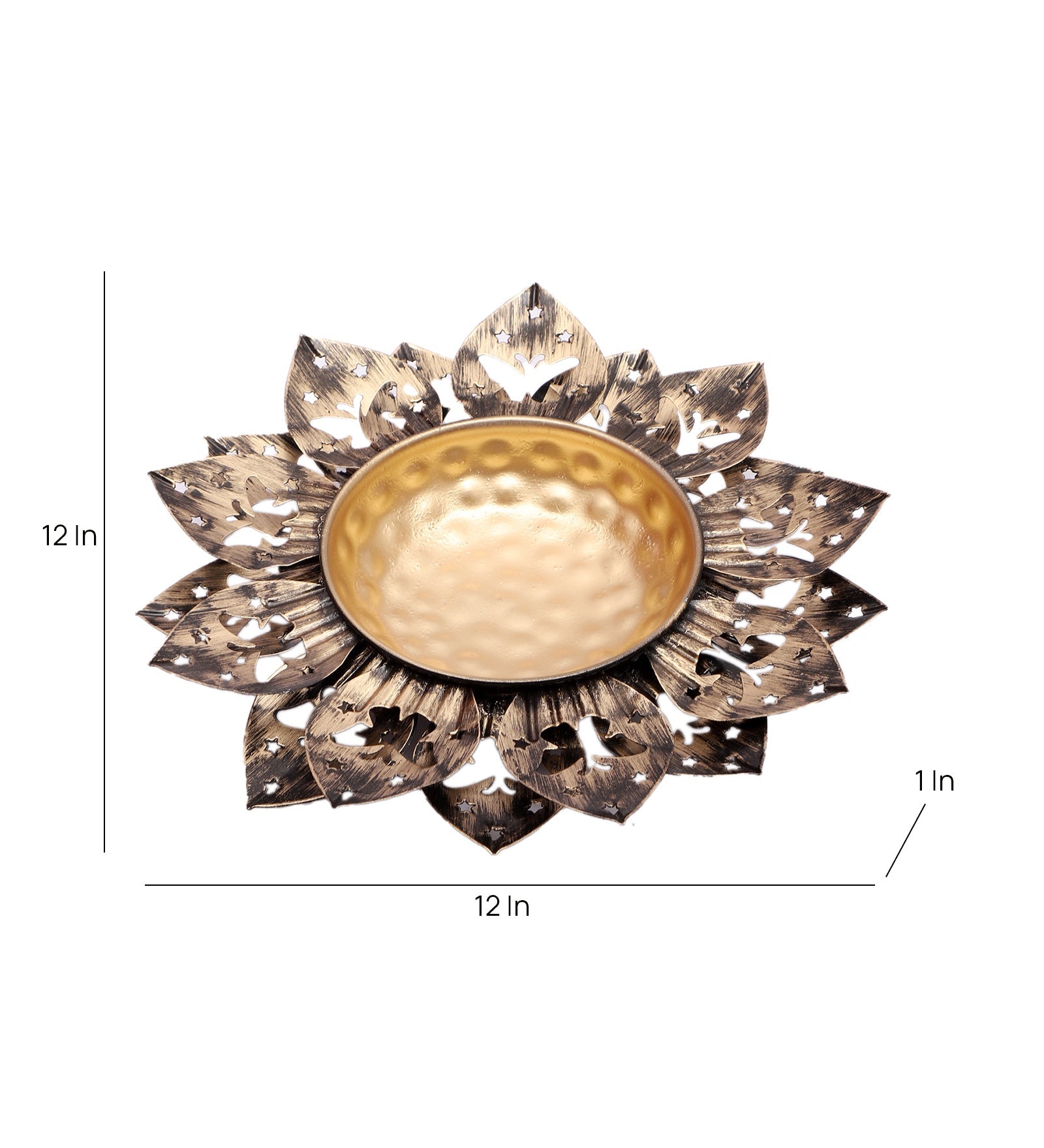 Black & Gold Flower Cut Urli