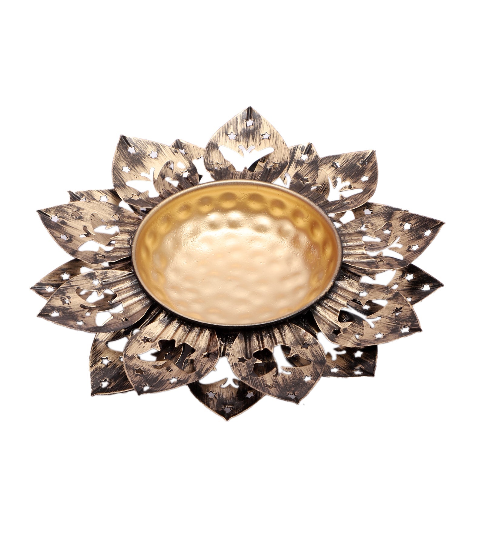 Black & Gold Flower Cut Urli