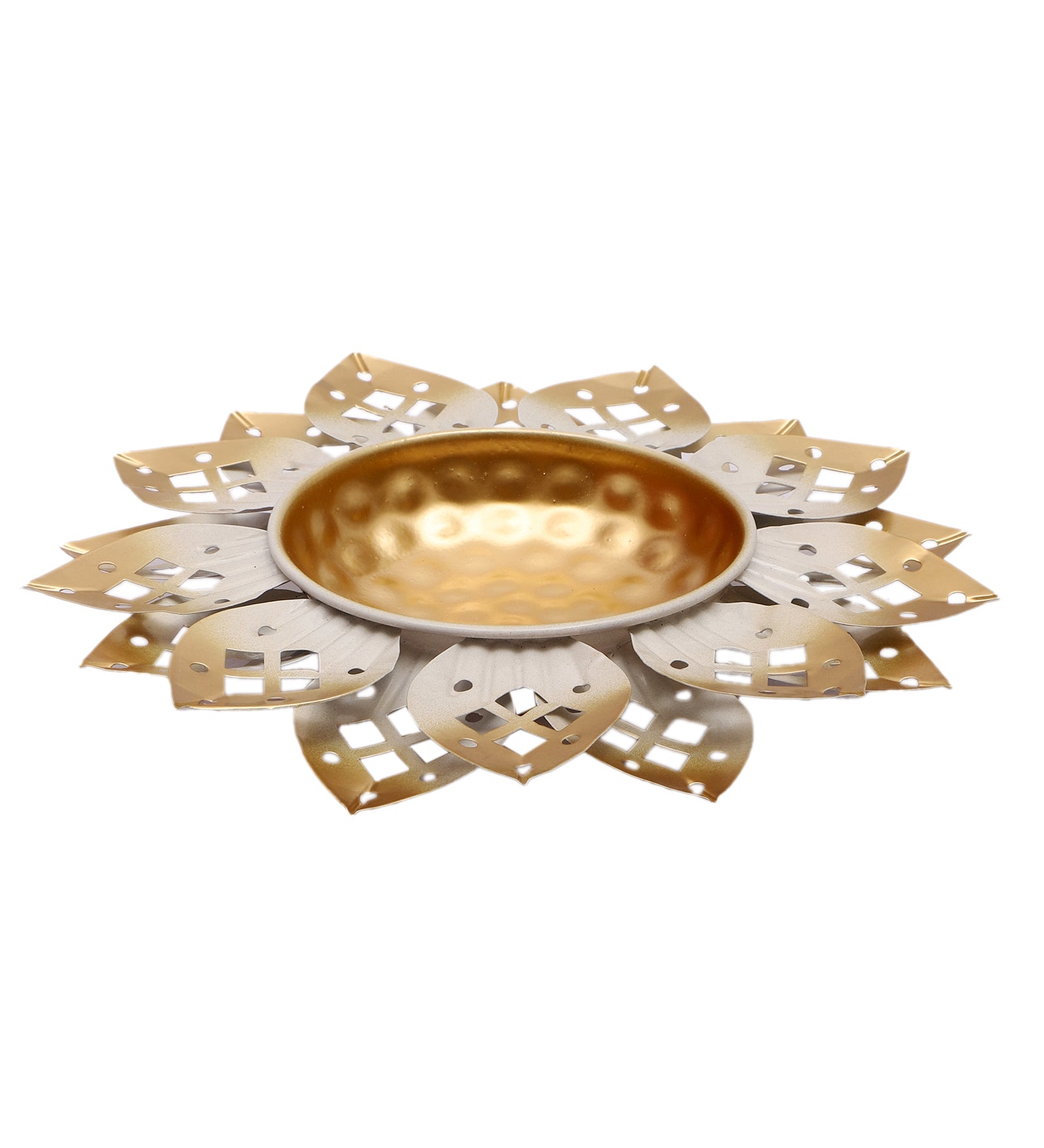 Gold & White Flower Cut Urli