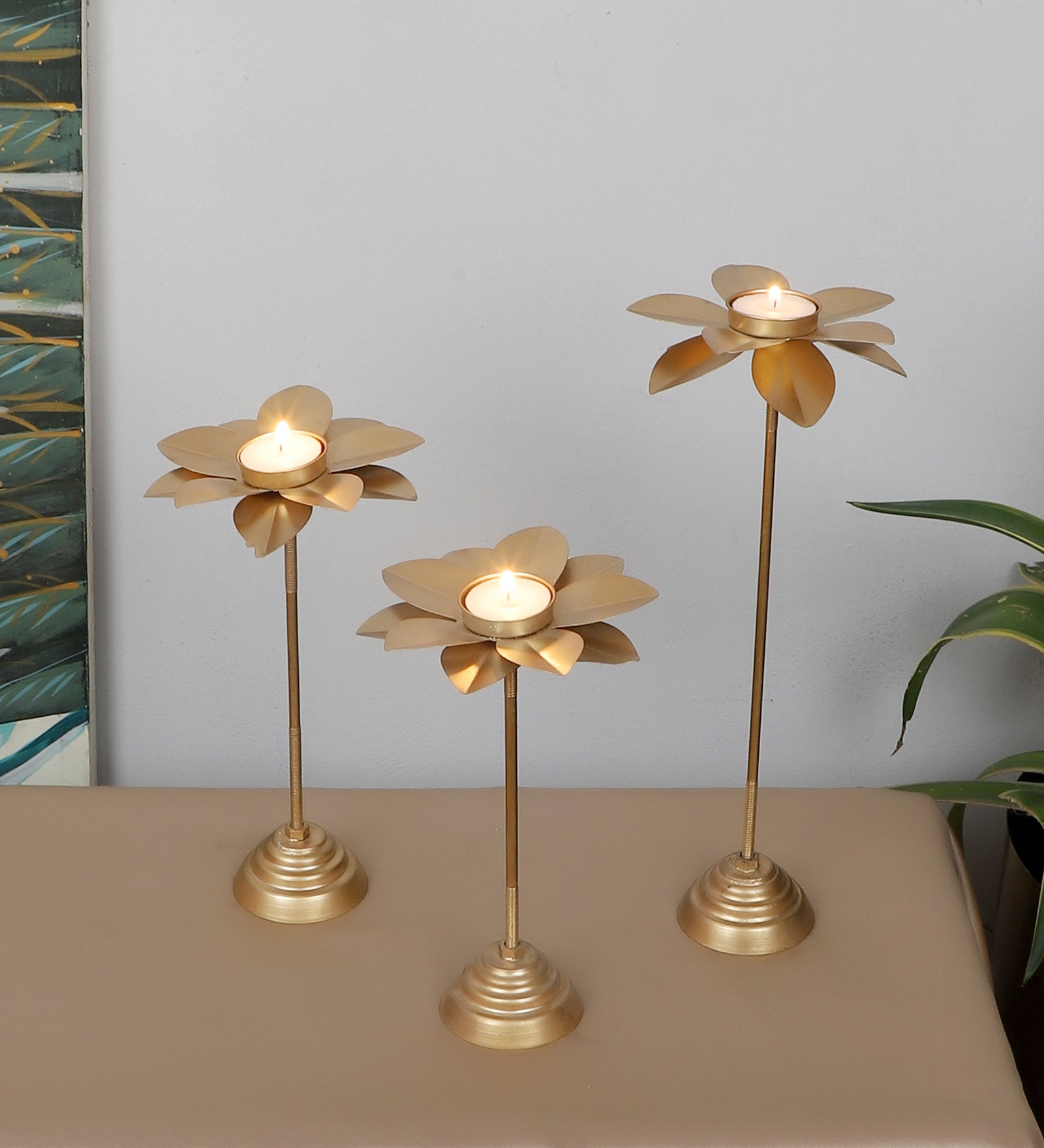 Small Five Flower Leaves Detachable Tealight Holder Set of 3