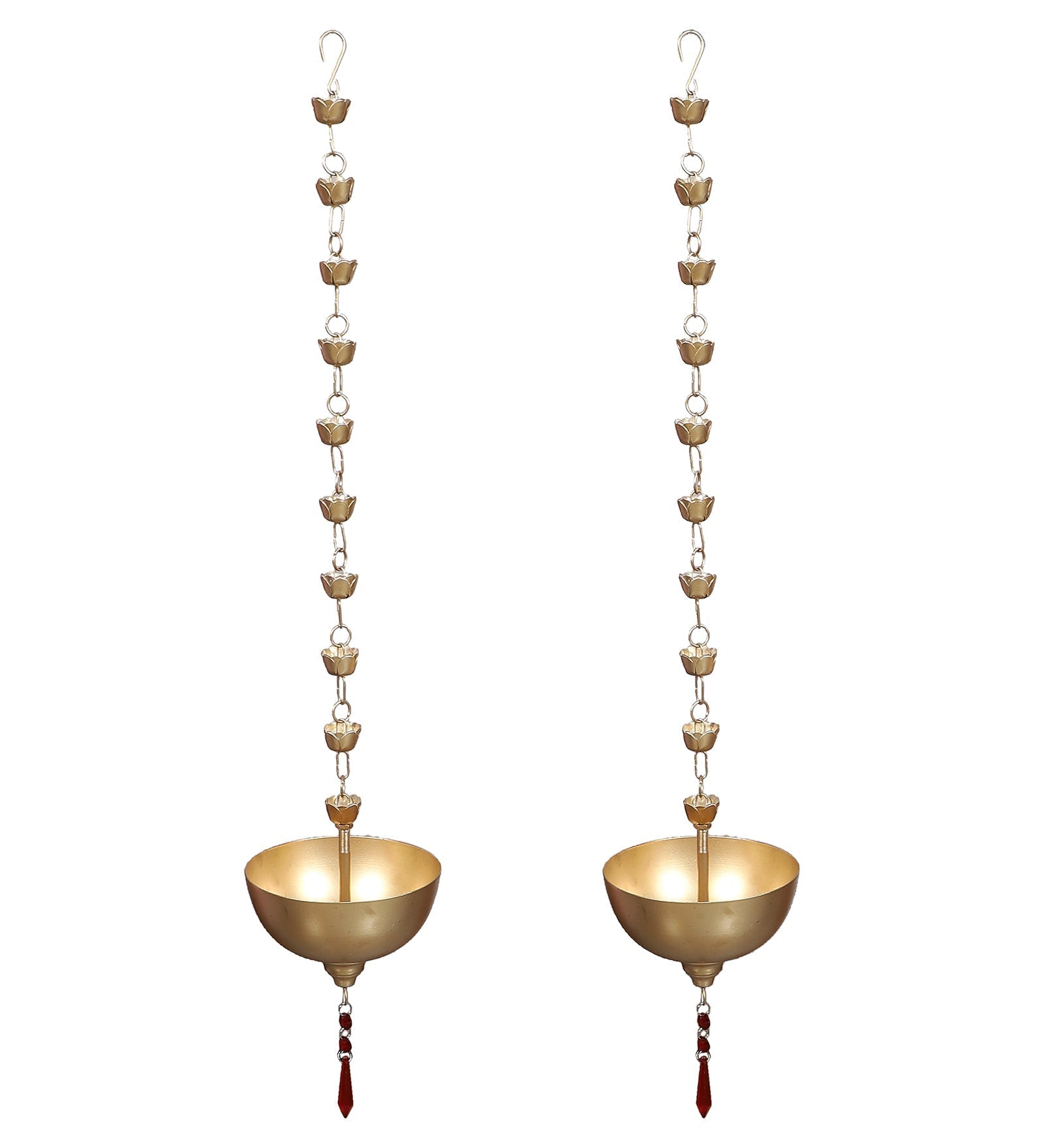 Hanging Gold Bowl Urli With Beads Set of 2