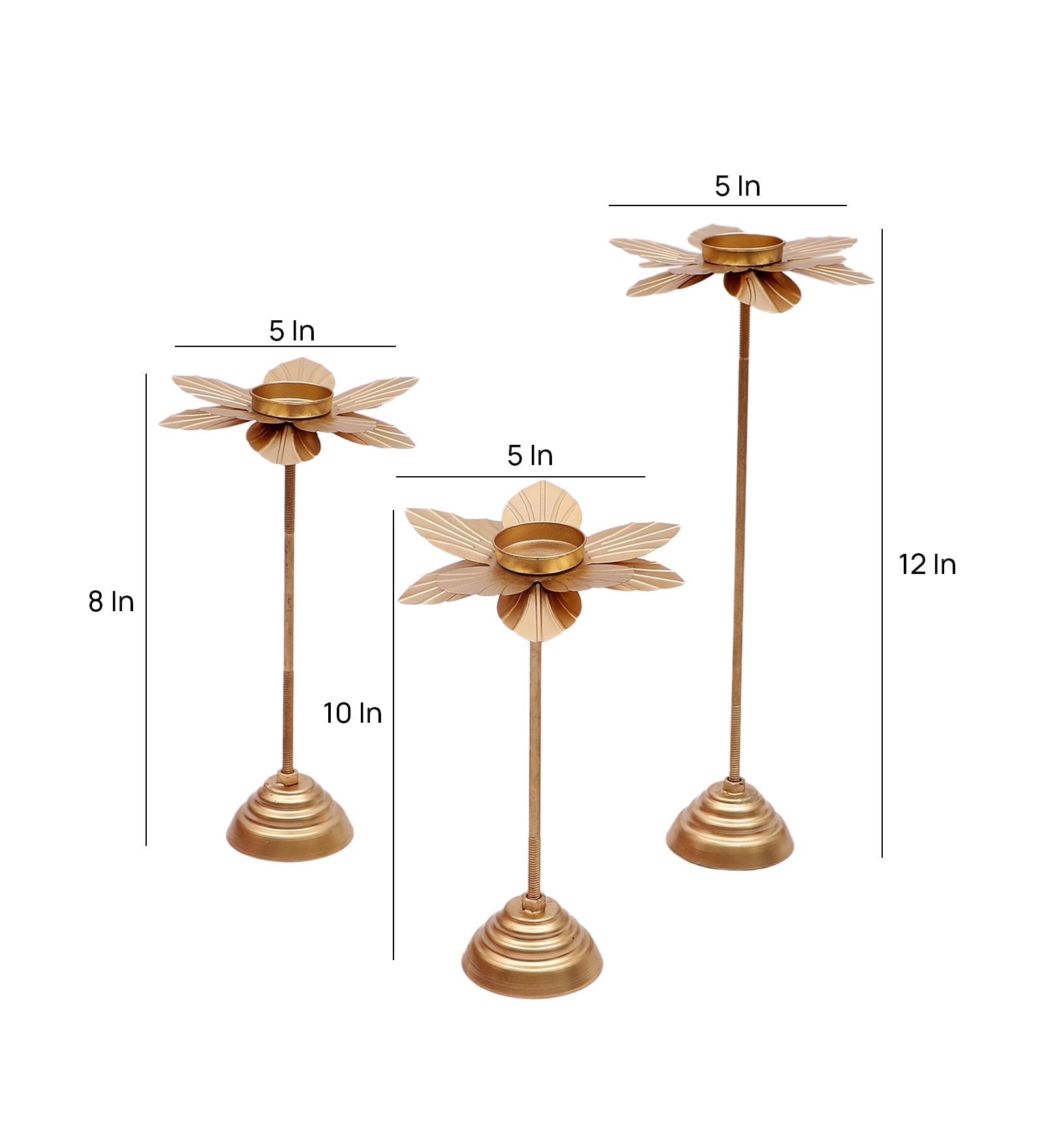 Small Double Hammered Flower Detachable Tealight Holder Set of 3