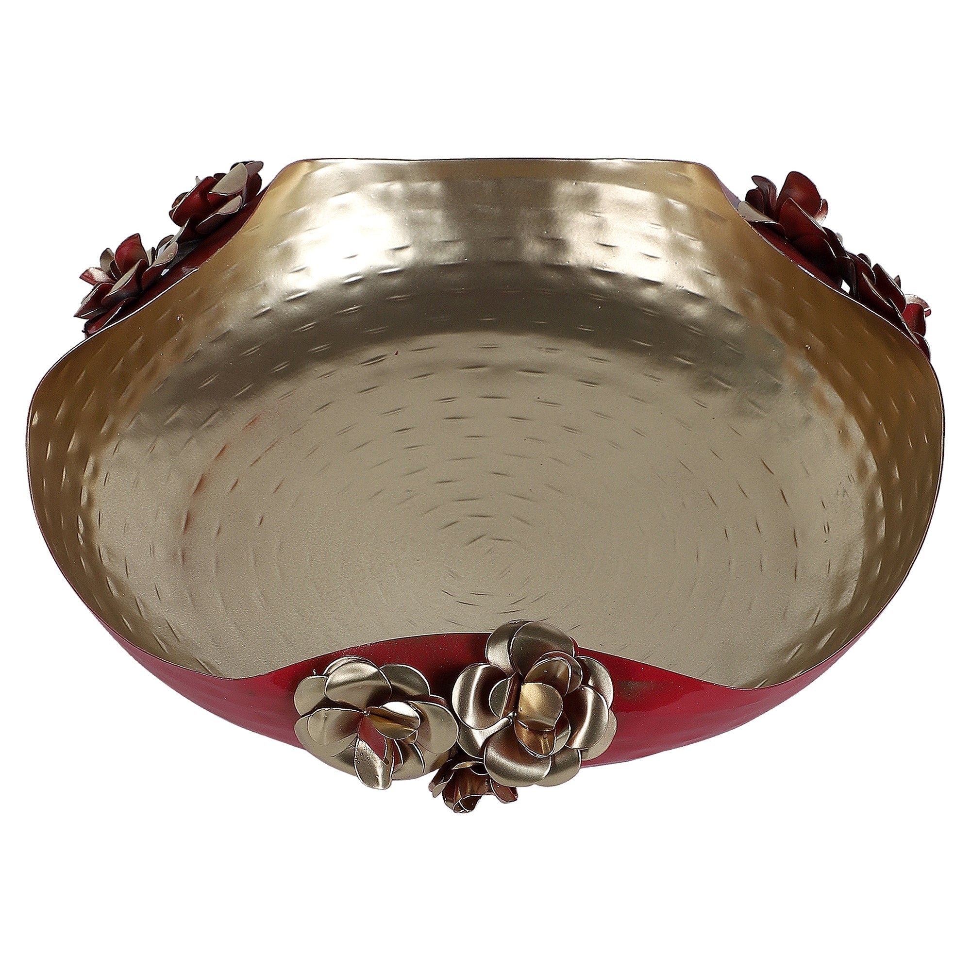 Red & Gold Hammered Rose Urli Set of 2