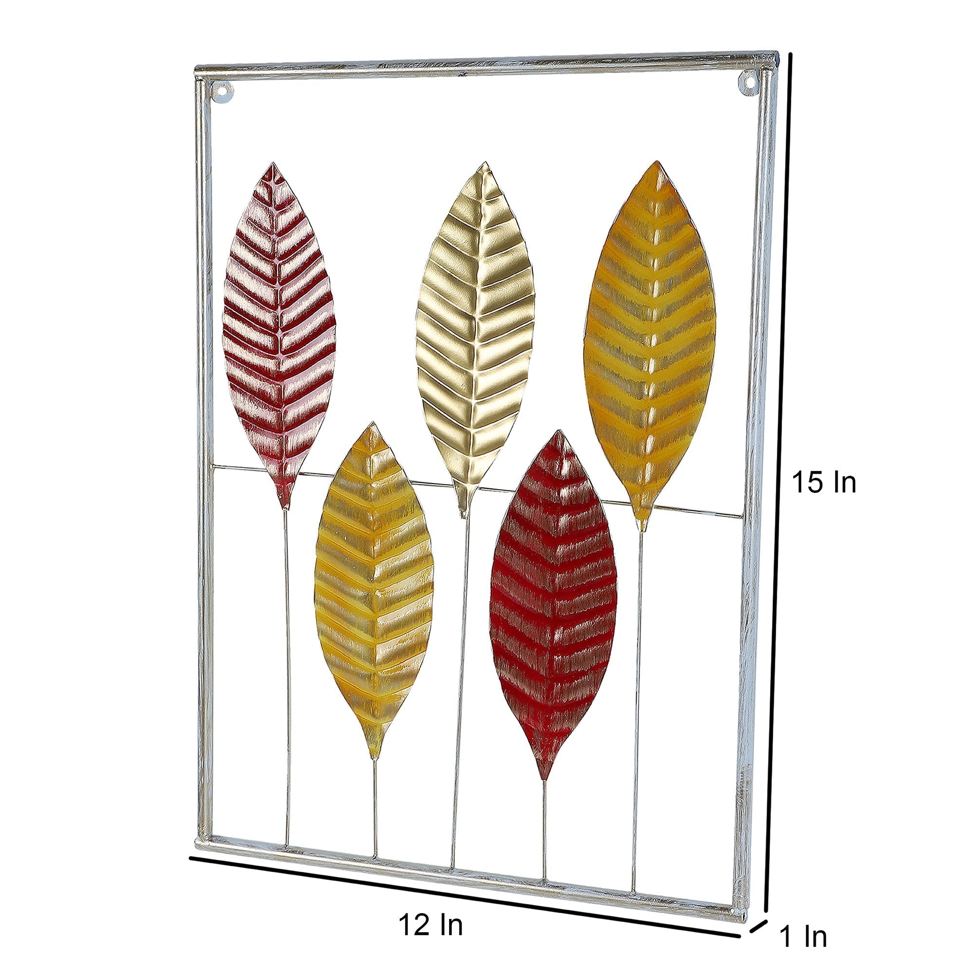 Red , Yellow & Gold Rectangular Leaves Wall Decor Set of 3