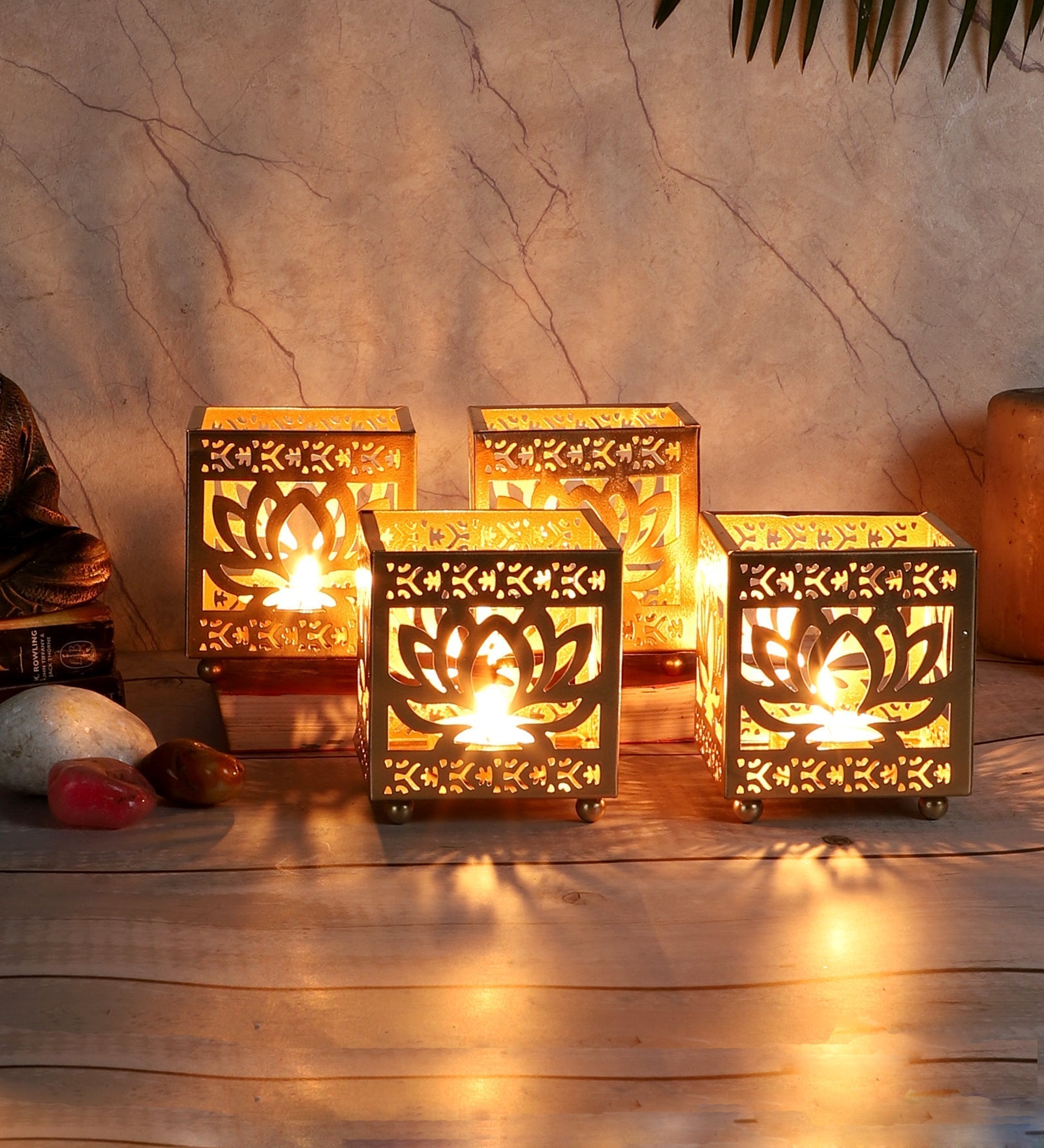 Lotus Etching Tealight Holder Set of 4