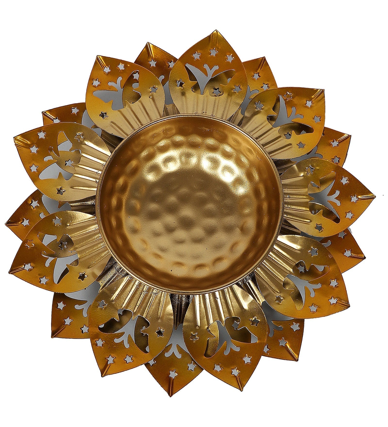 Yellow & Gold Flower Cut Urli
