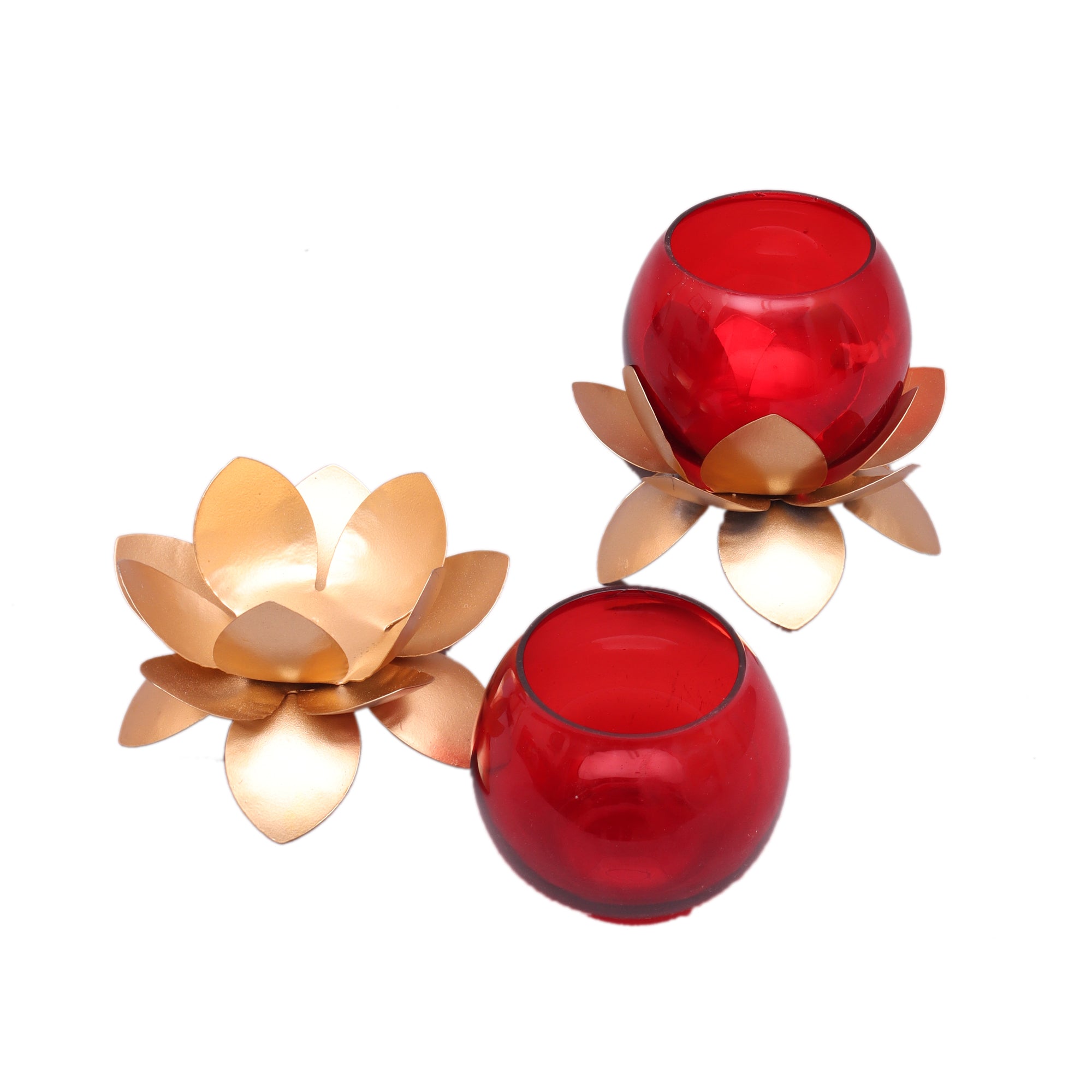 Small Glass Lotus Red Set of 2