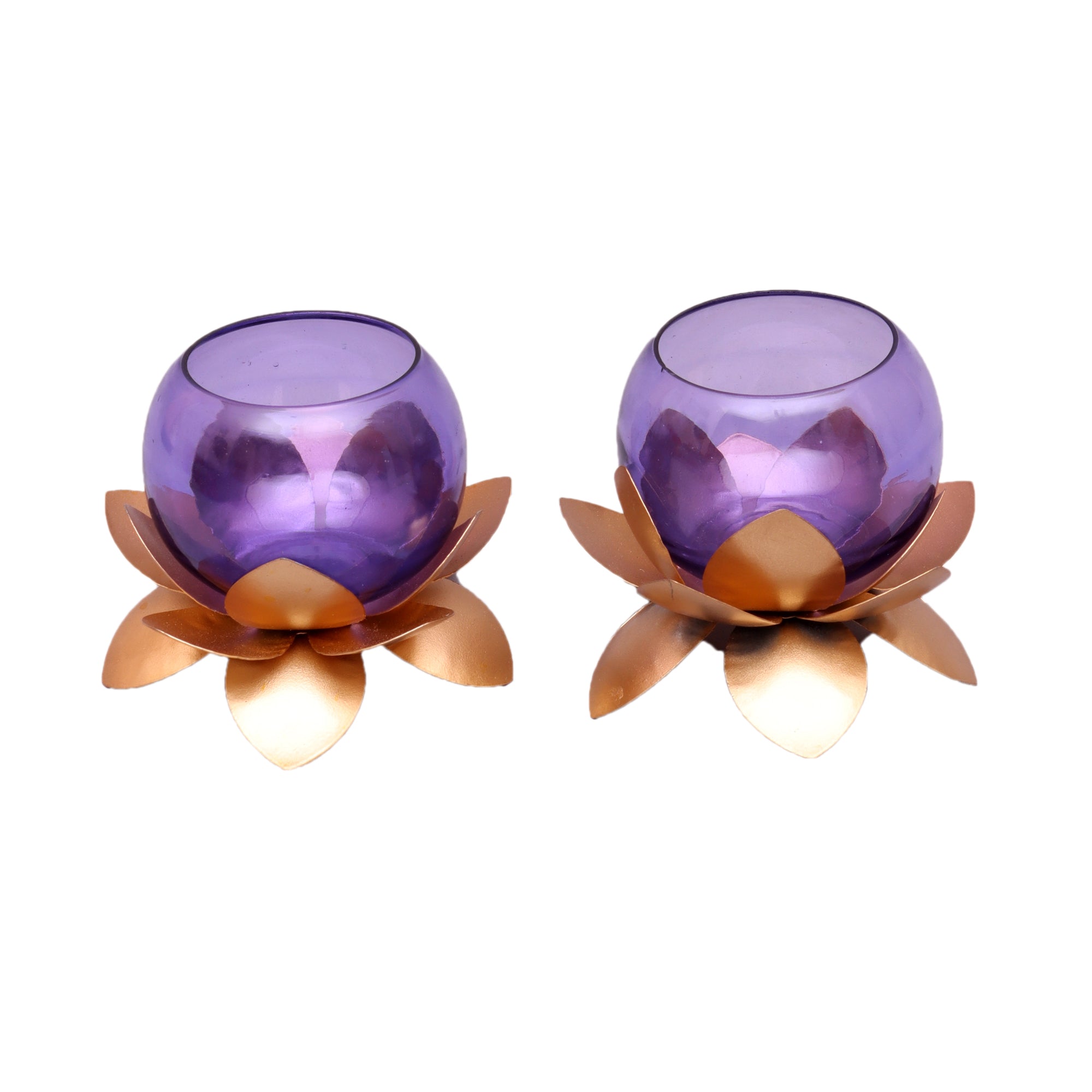 Small Glass Lotus Purple Set of 2