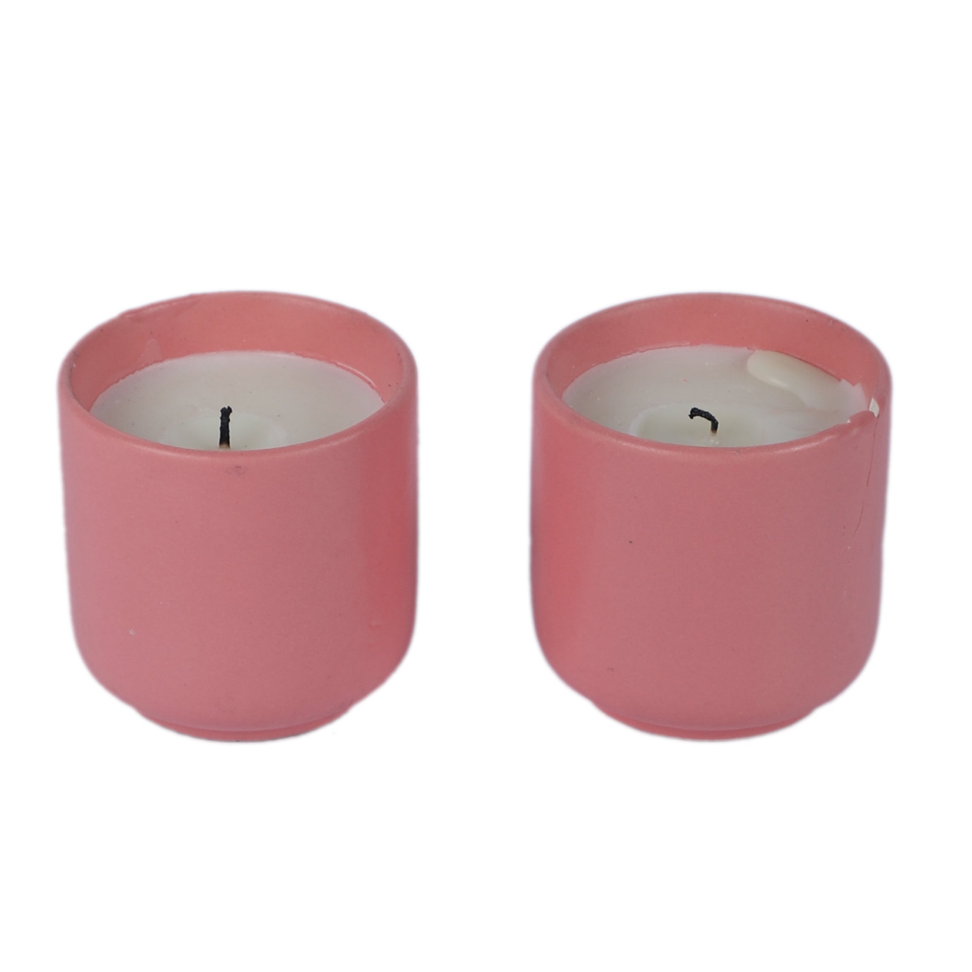 Pink Ceramic Glass Wax Candle Set of 2