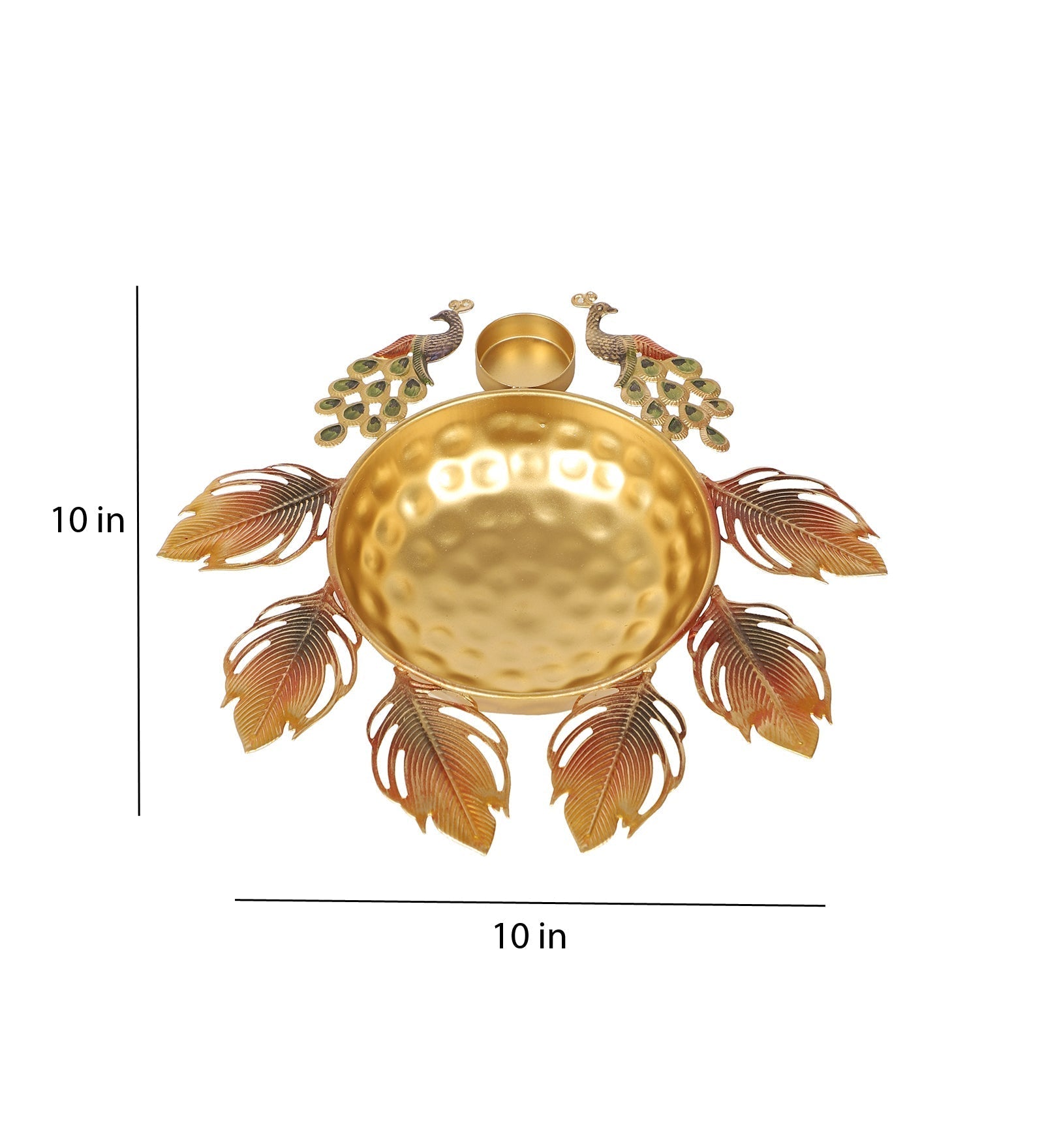 Peaock Red & Gold Urli With 4 Dia