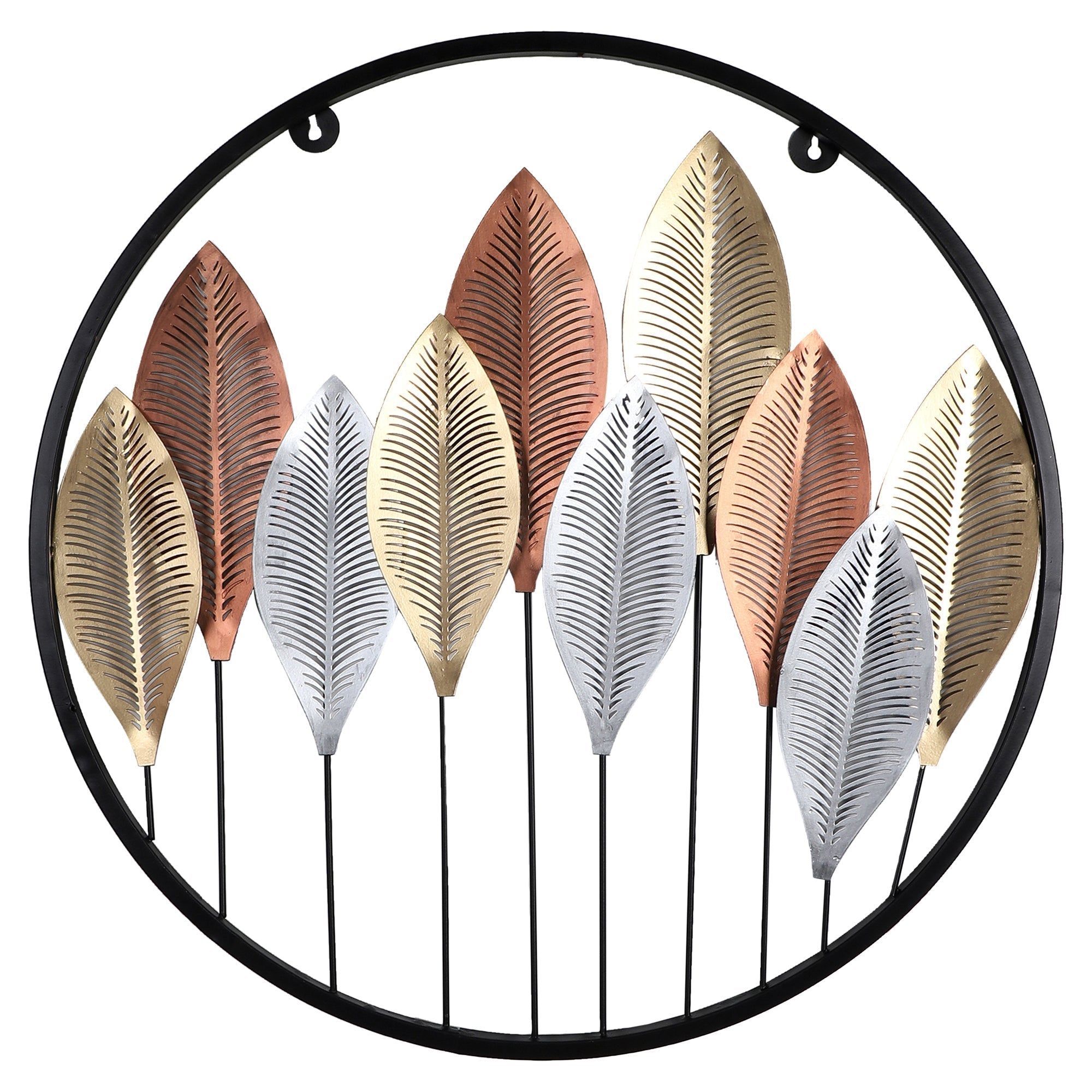 Round Gold Silver & Copper Etching Leaves Wall Decor